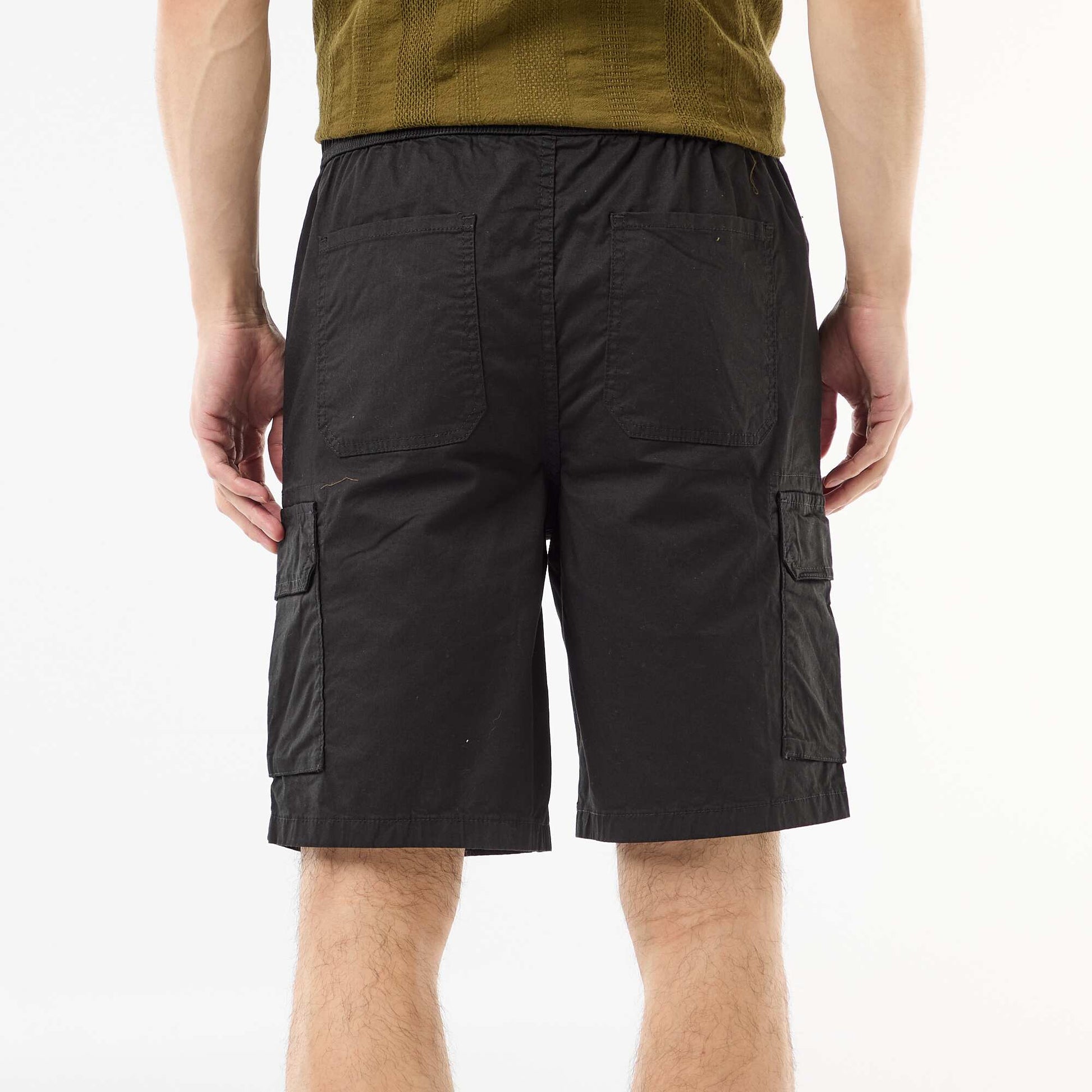 Poplin Chino Bermuda Shorts with Flap Pockets BLACK