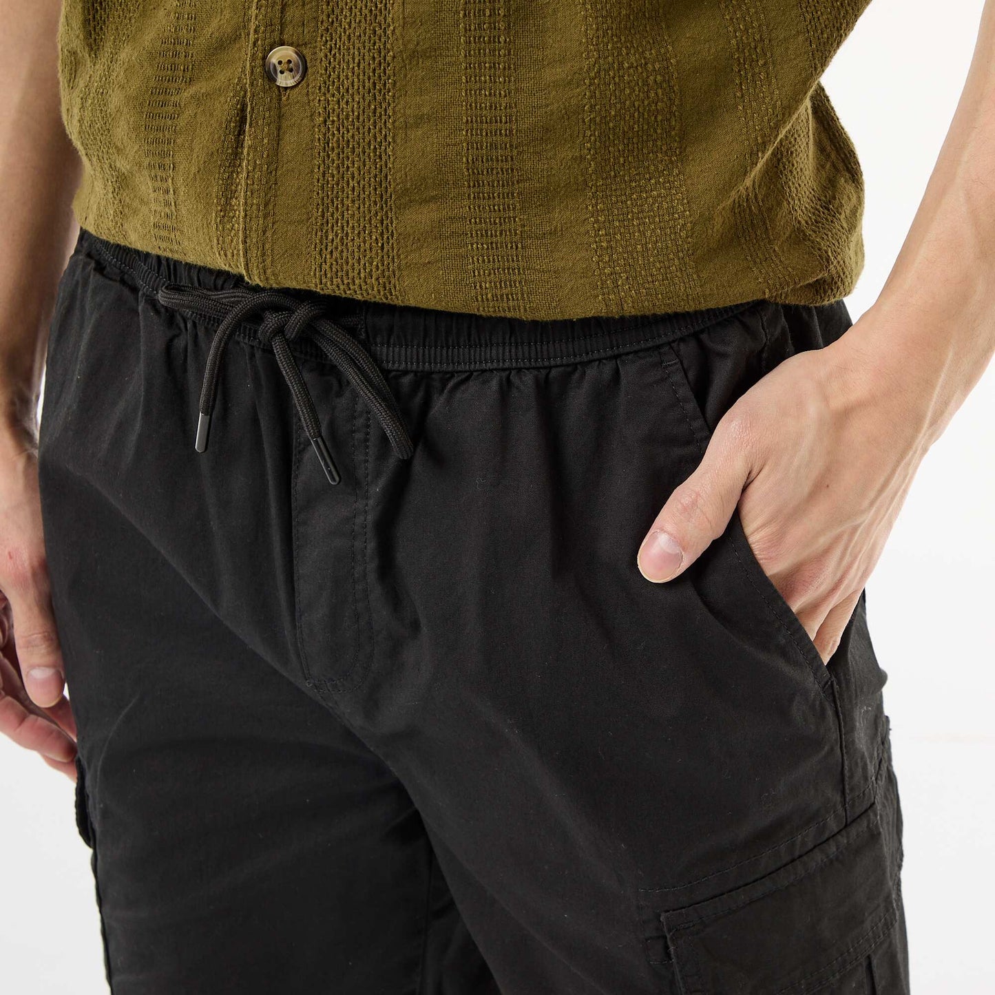 Poplin Chino Bermuda Shorts with Flap Pockets BLACK