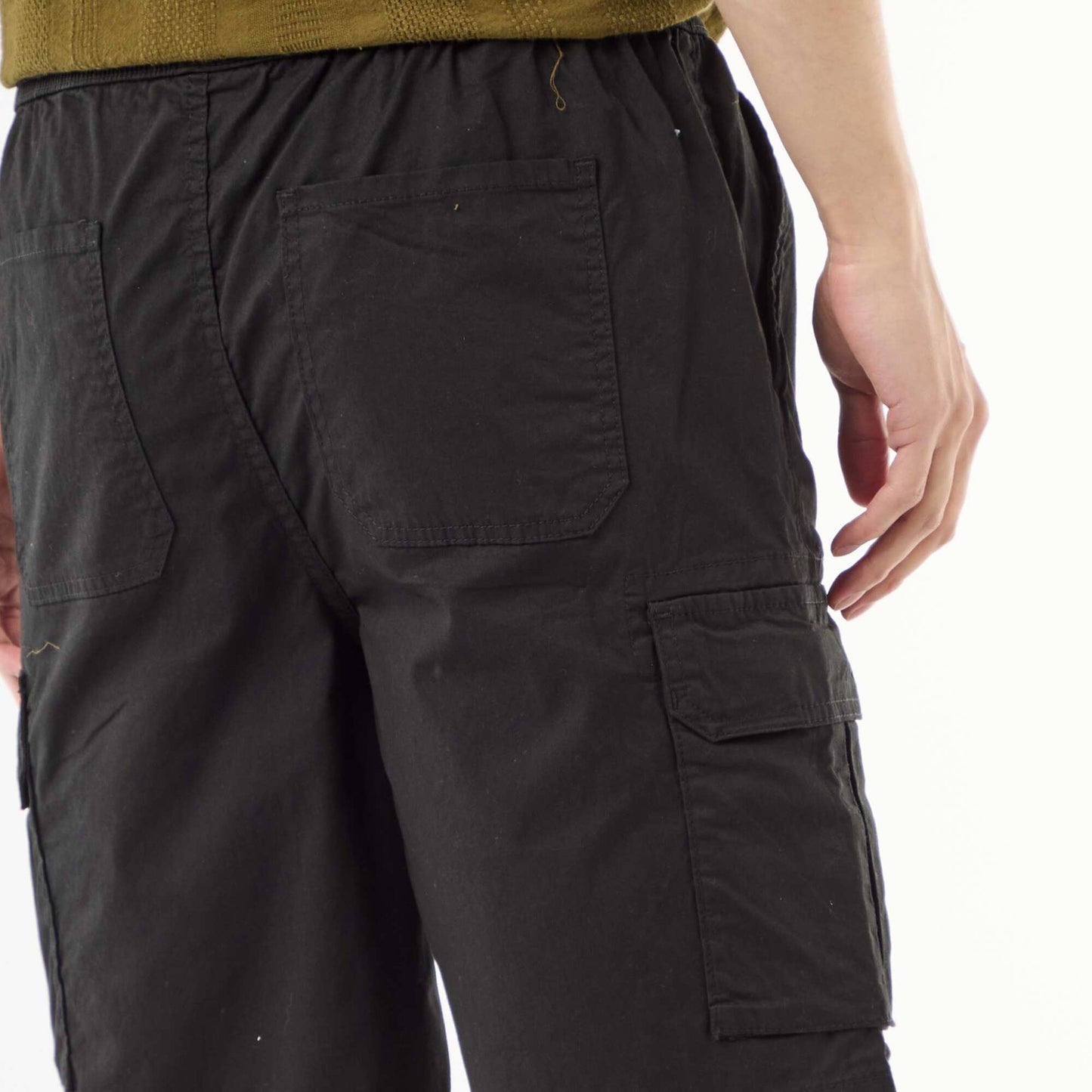 Poplin Chino Bermuda Shorts with Flap Pockets BLACK