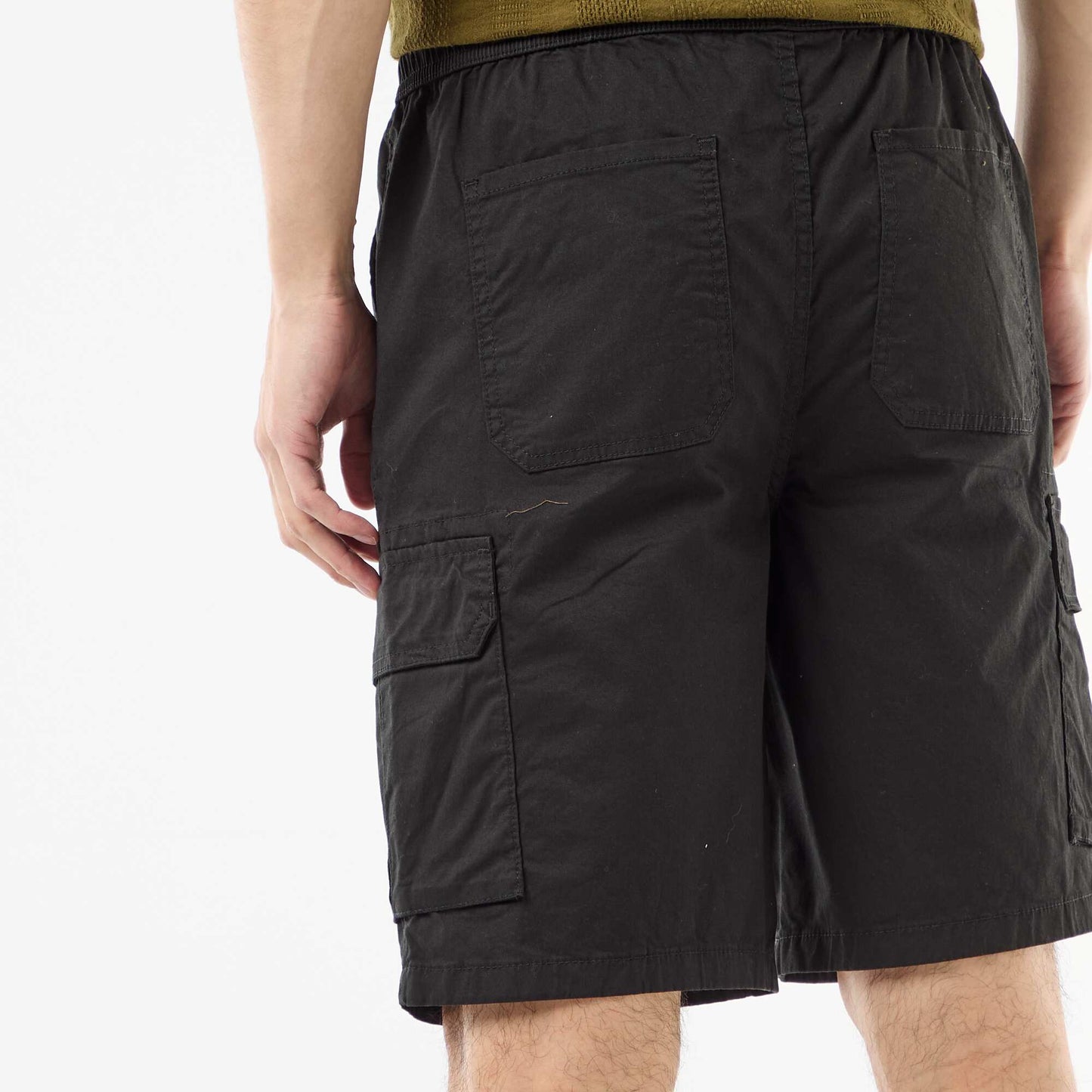 Poplin Chino Bermuda Shorts with Flap Pockets BLACK