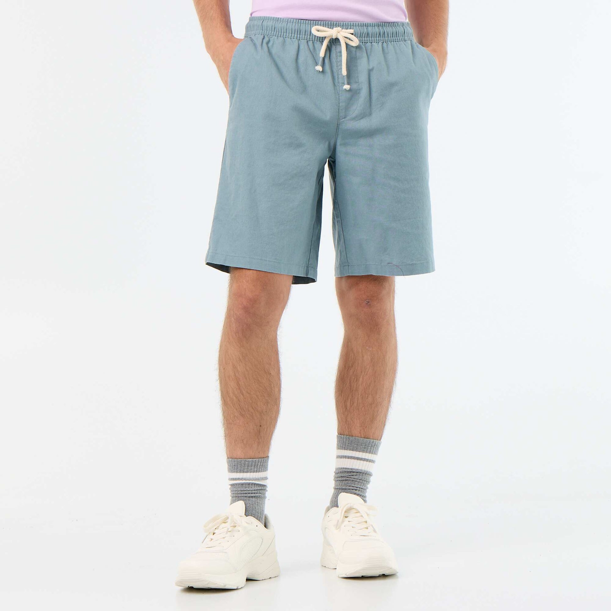 Linen-blend Bermuda Shorts BLUE