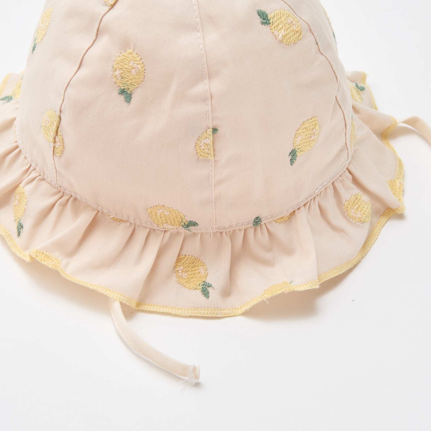 Frilled Bucket Hat with Embroidered Lemons YELLOW