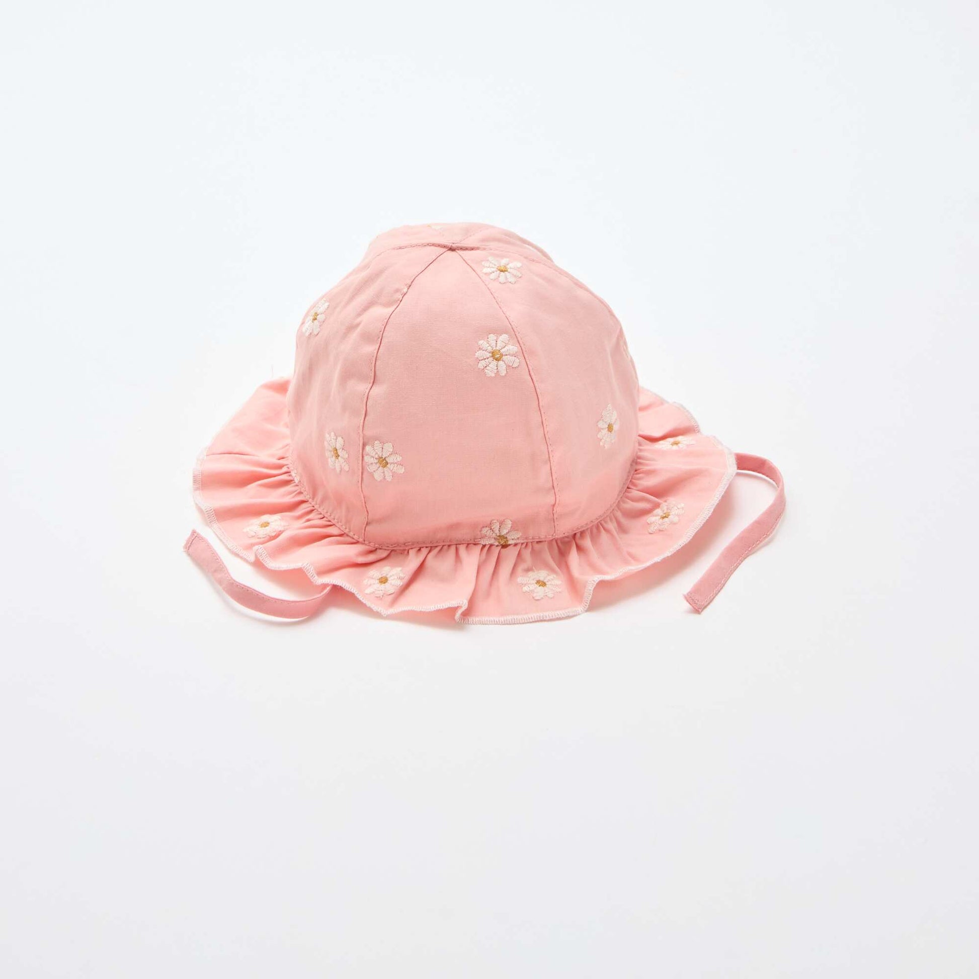Ruffled bucket hat with embroidered flowers PINK