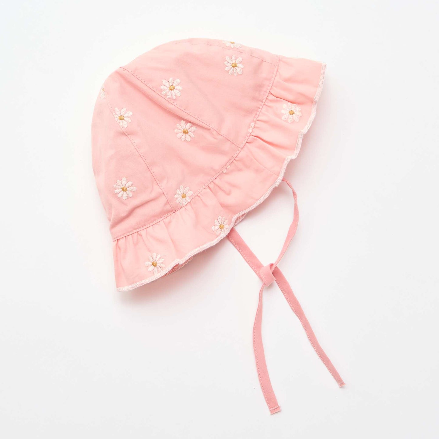 Ruffled bucket hat with embroidered flowers PINK