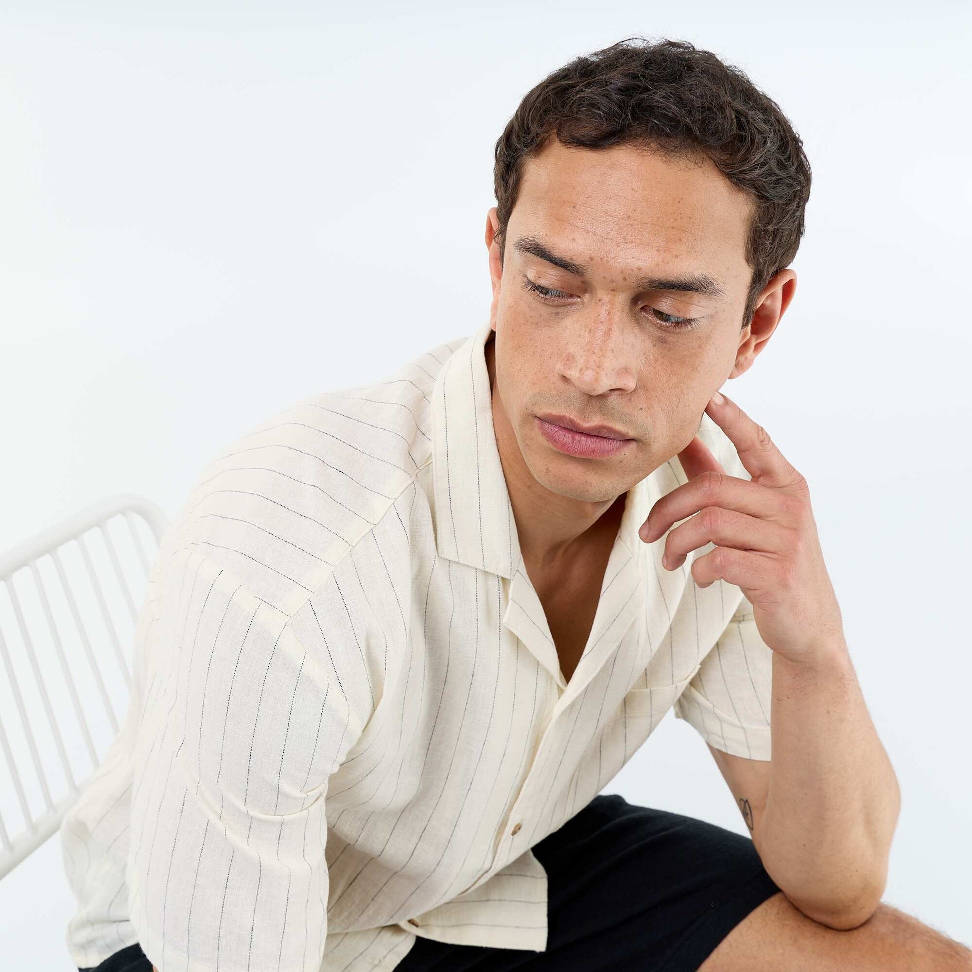 Short-sleeved linen blend shirt WHITE