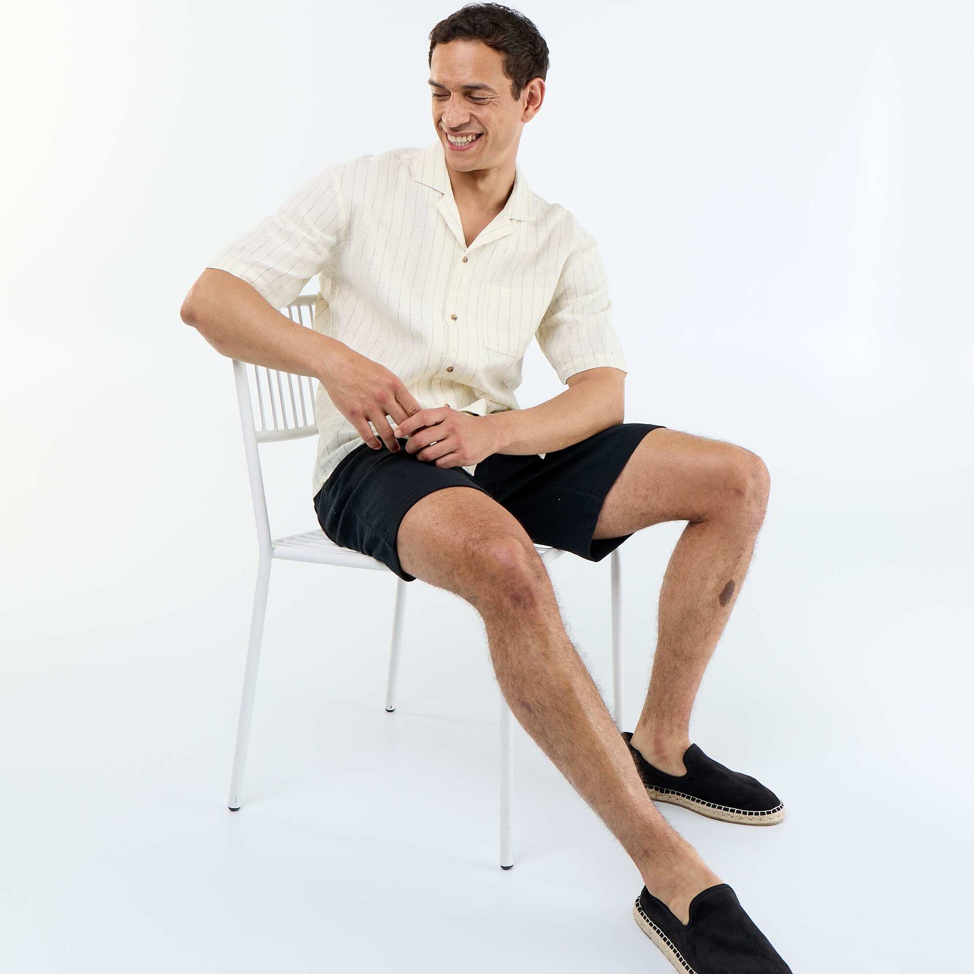Short-sleeved linen blend shirt WHITE