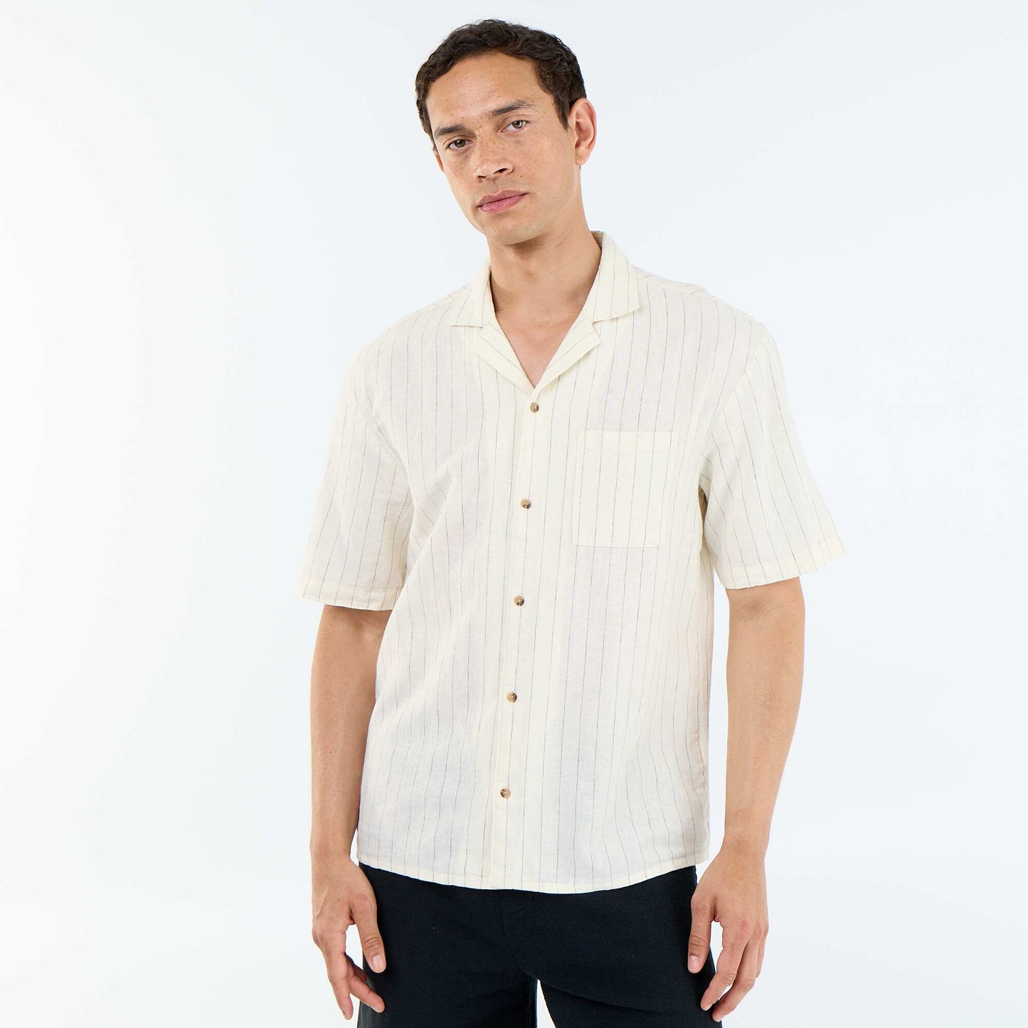 Short-sleeved linen blend shirt WHITE