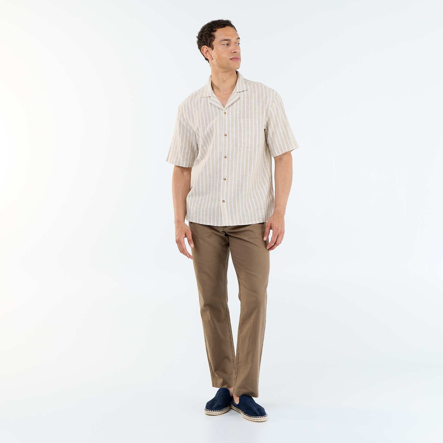 Short-sleeved linen blend shirt BEIGE