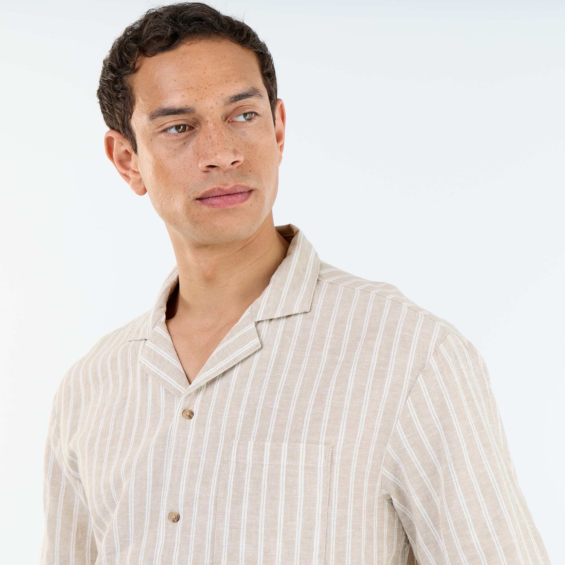 Short-sleeved linen blend shirt BEIGE