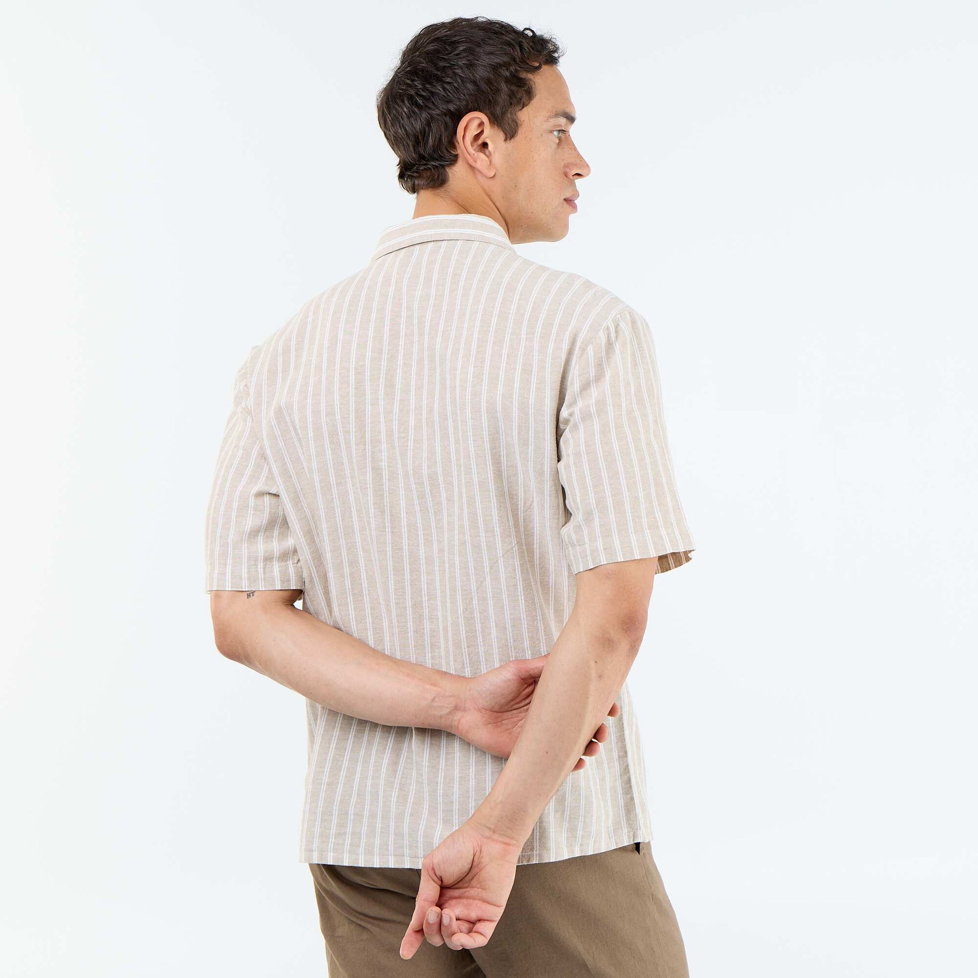 Short-sleeved linen blend shirt BEIGE
