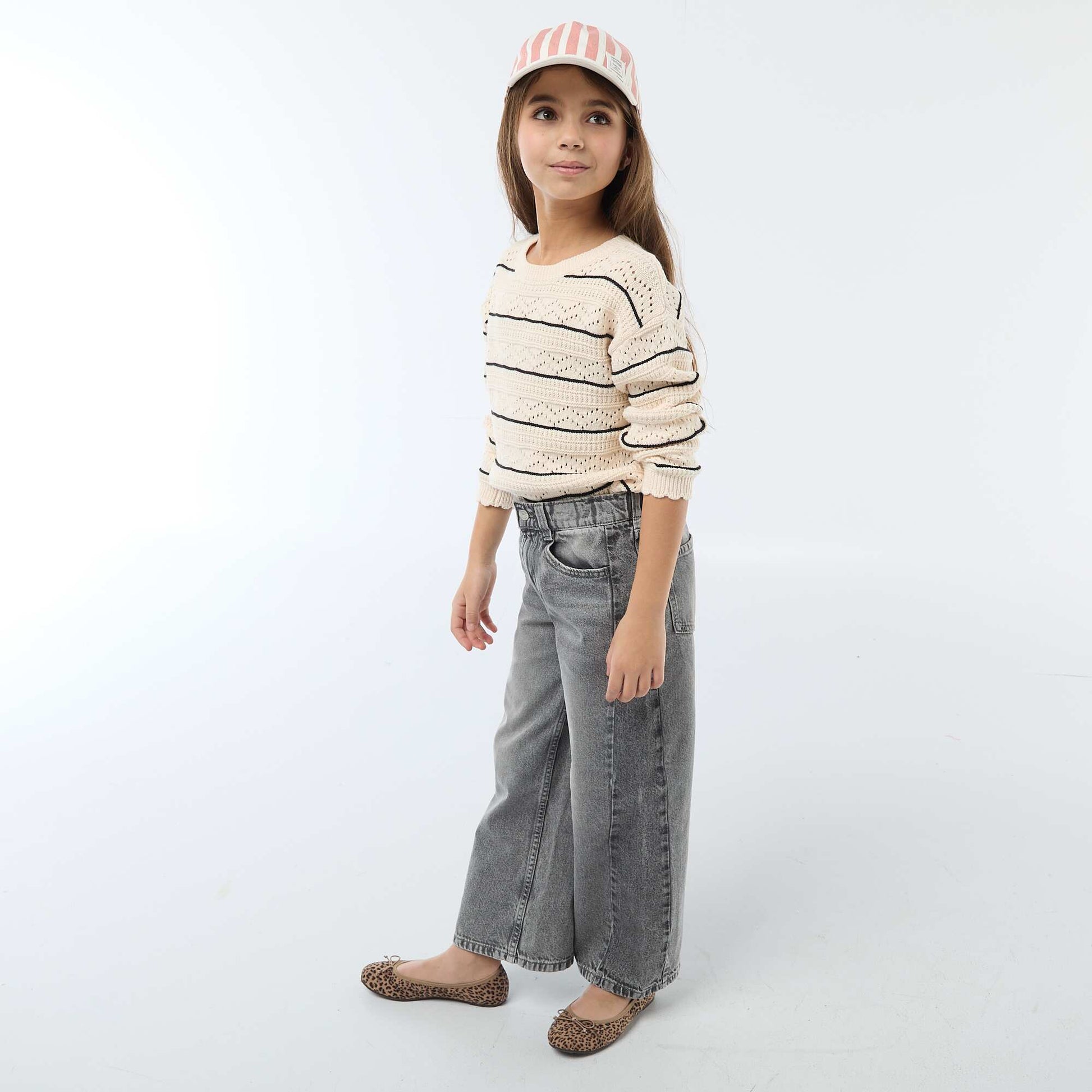 Round Neck Knit Sweater with Openwork Cotton Design WHITE