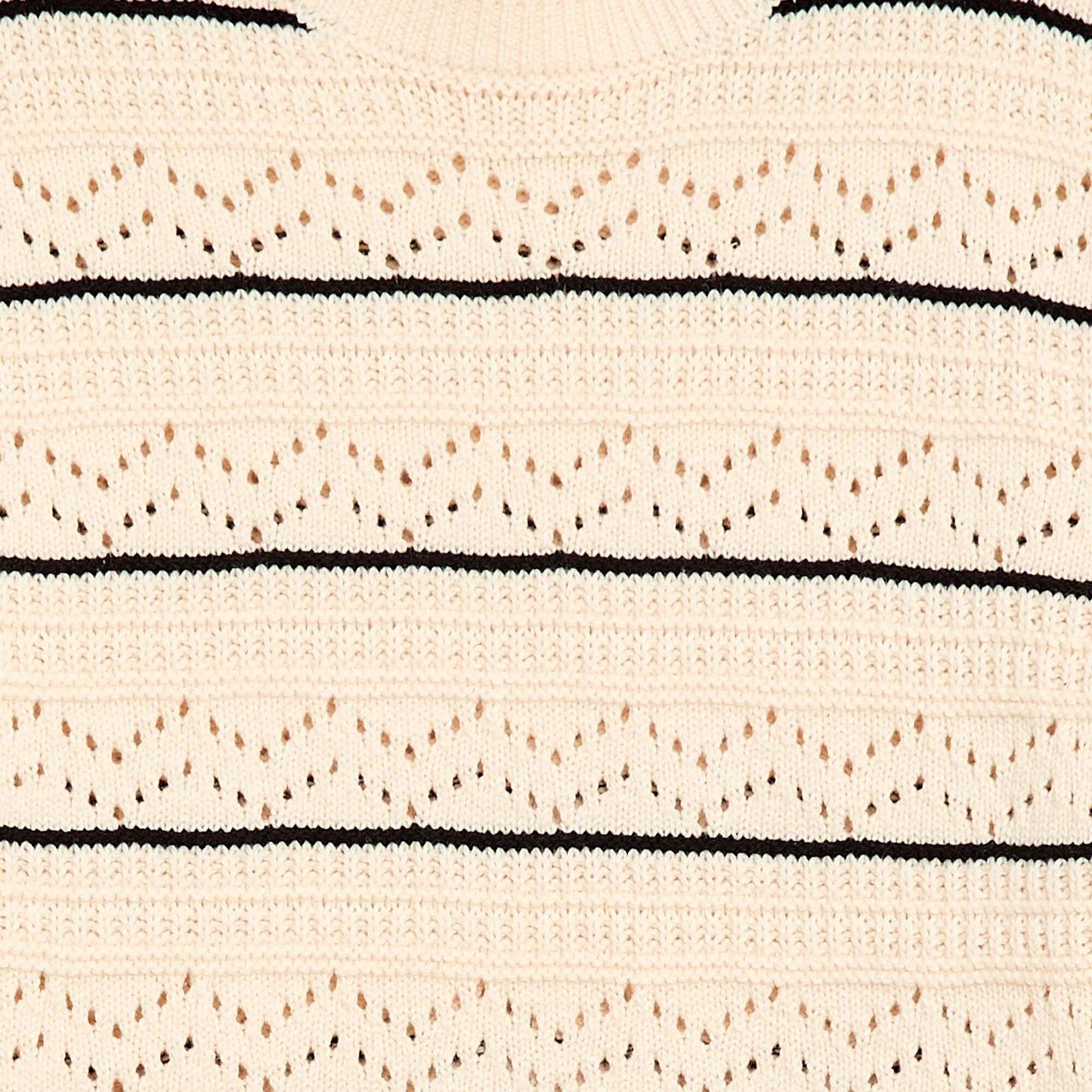 Round Neck Knit Sweater with Openwork Cotton Design WHITE