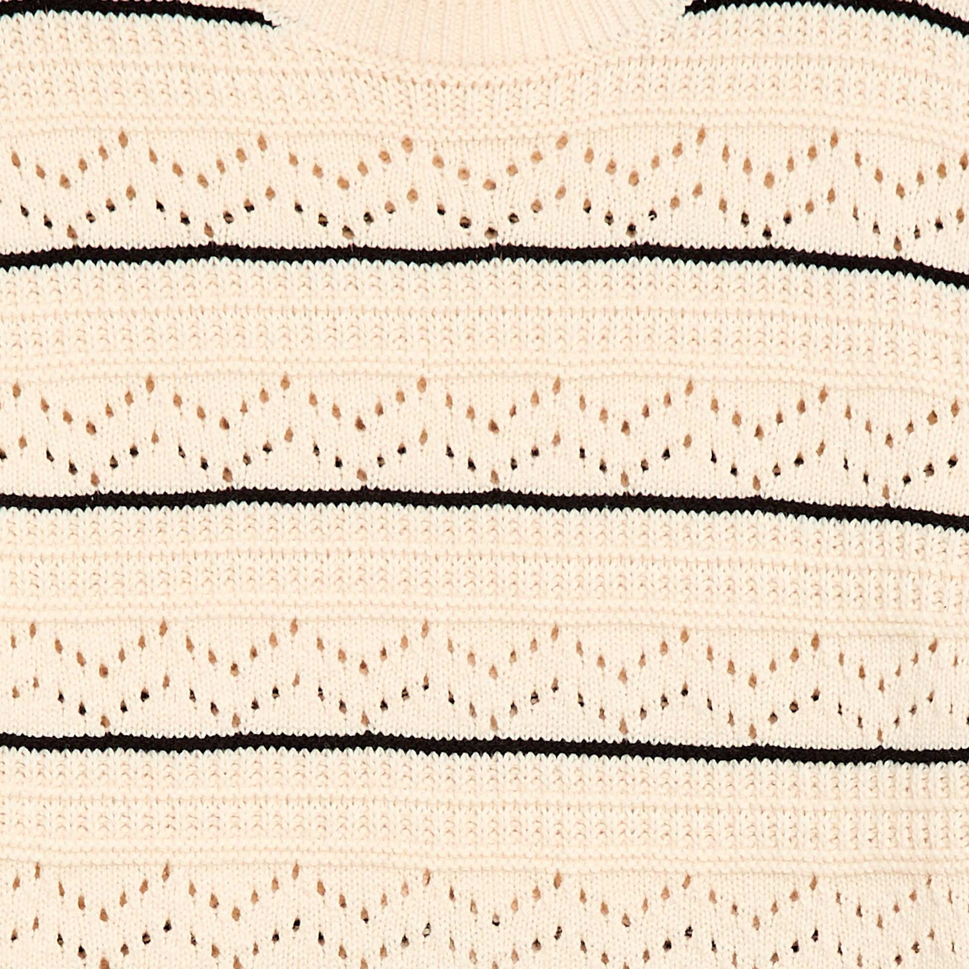 Round Neck Knit Sweater with Openwork Cotton Design WHITE