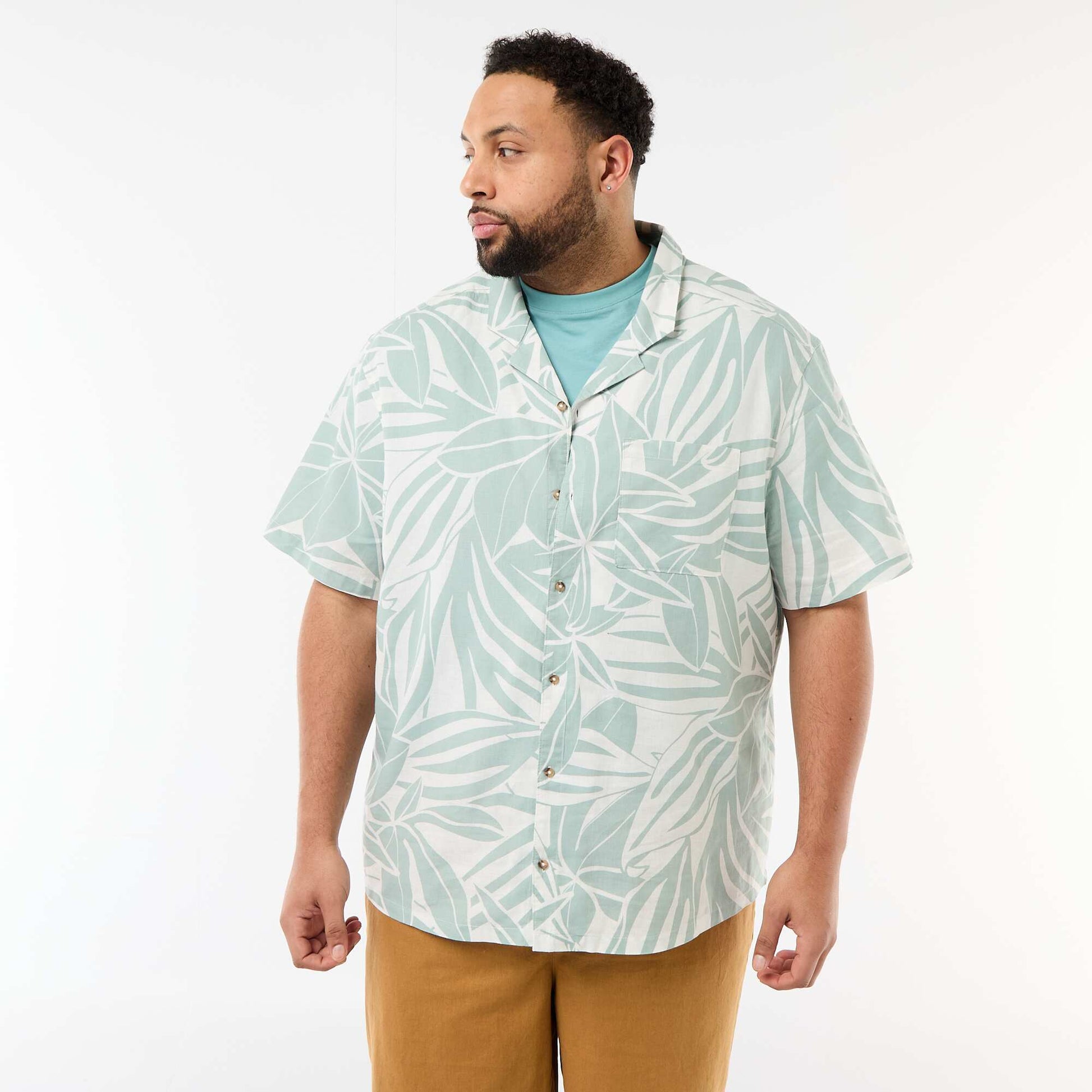 Short-Sleeve Patterned Shirt GREEN