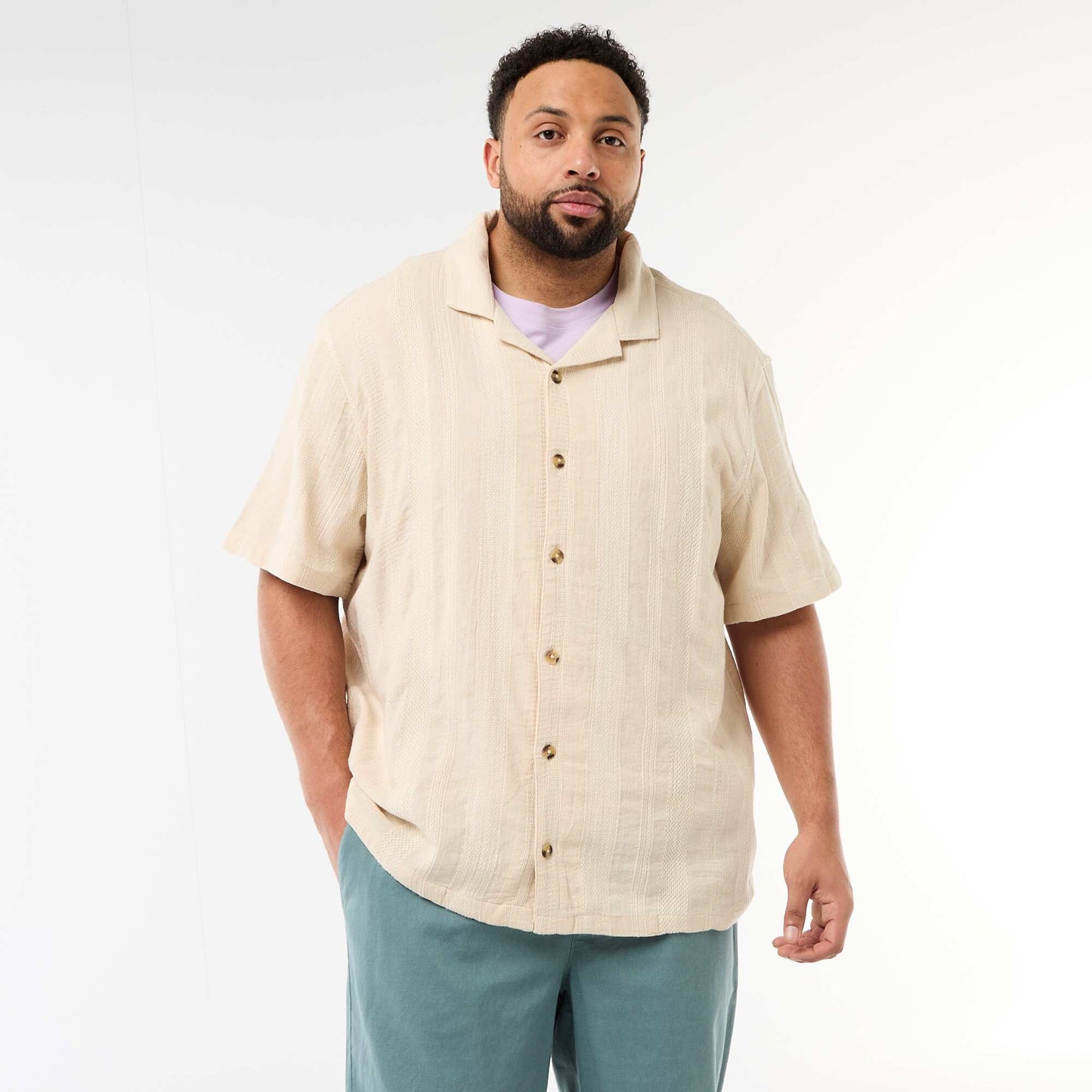 Short-Sleeved Patterned Knit Shirt WHITE