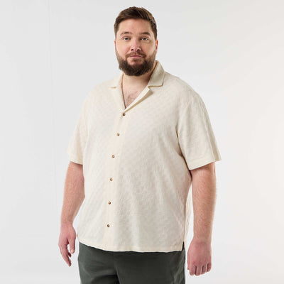 Short-sleeved textured knit shirt WHITE