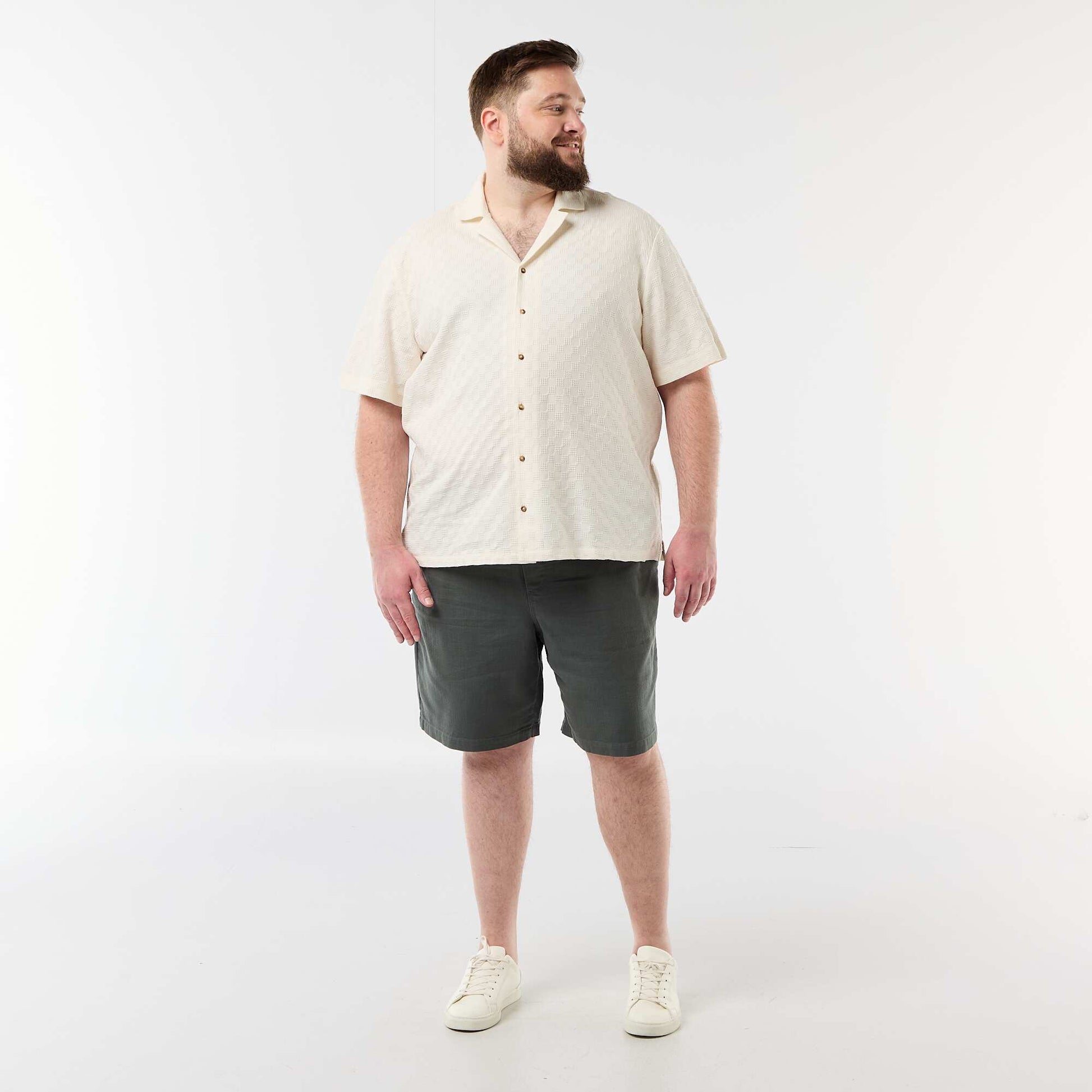 Short-sleeved textured knit shirt WHITE