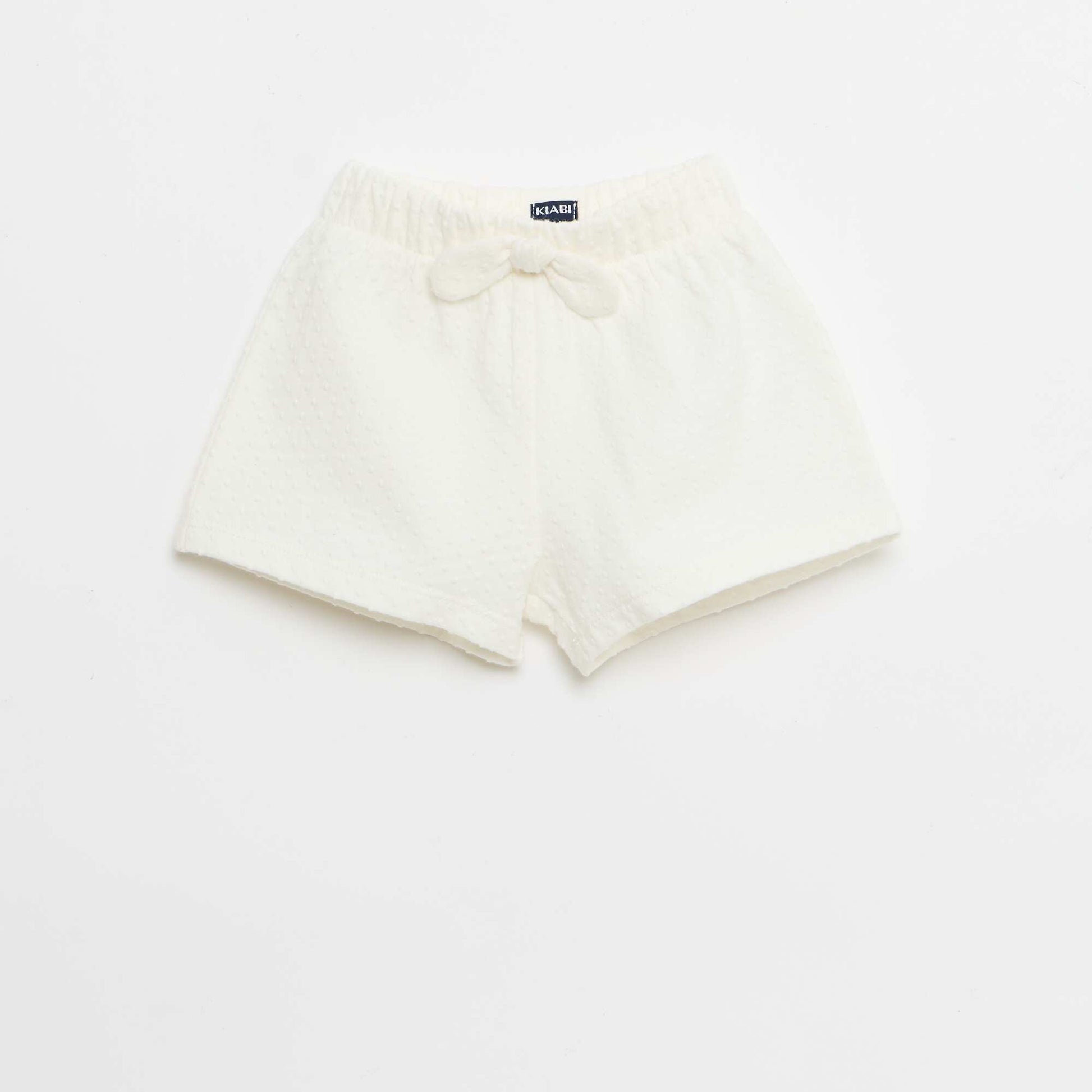 Solid Jacquard Knit Shorts with Decorative Bow WHITE