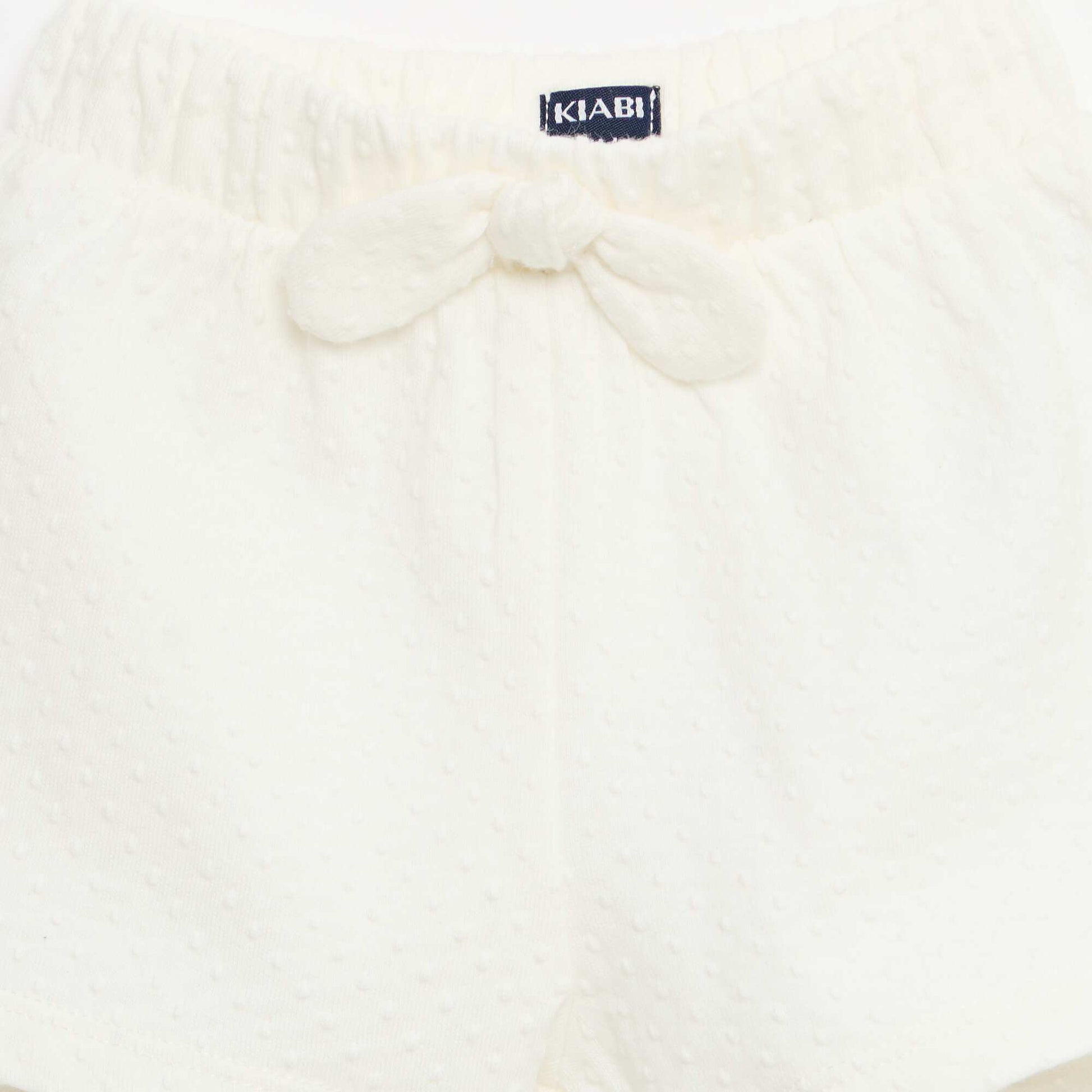Solid Jacquard Knit Shorts with Decorative Bow WHITE