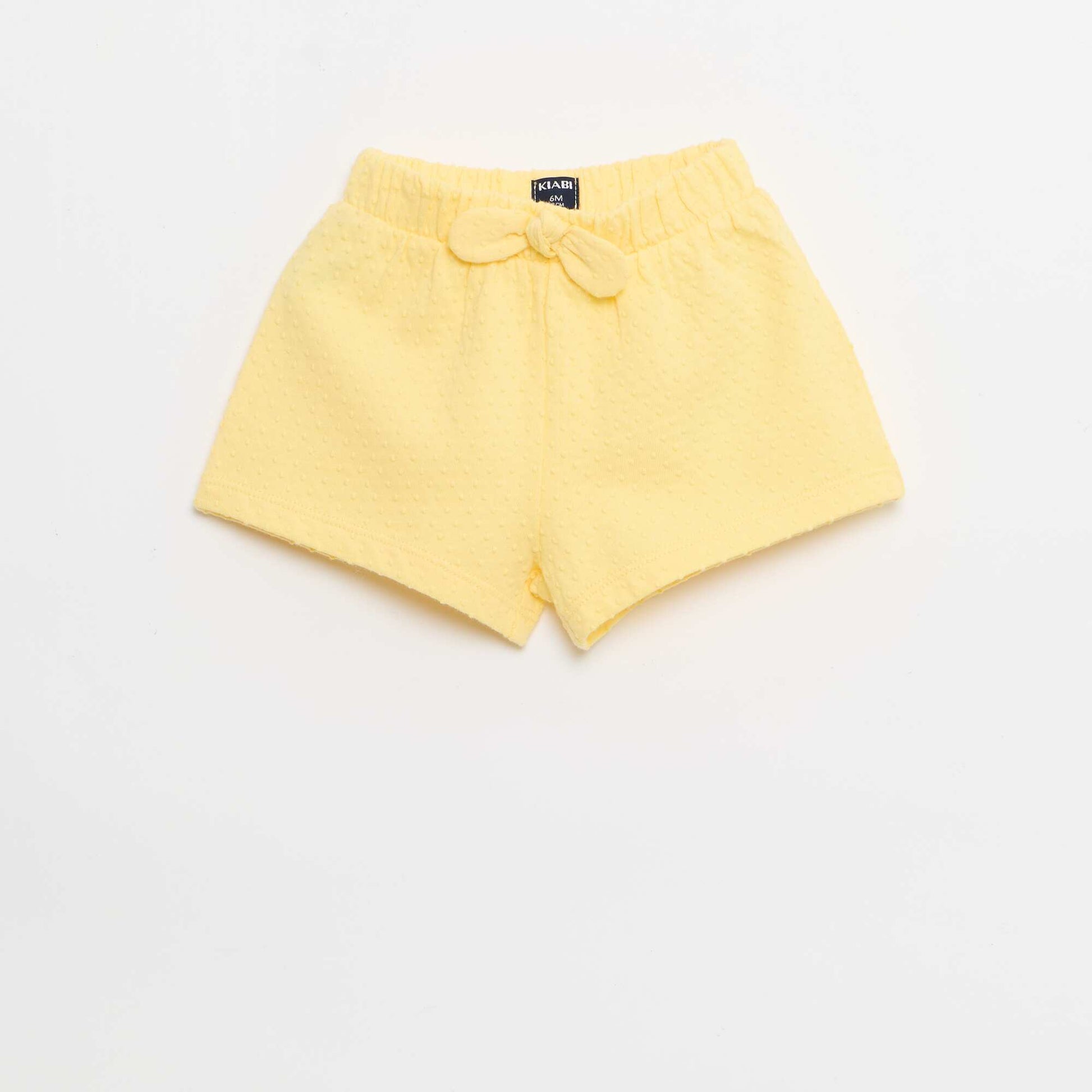 Solid Jacquard Knit Shorts with Decorative Bow YELLOW