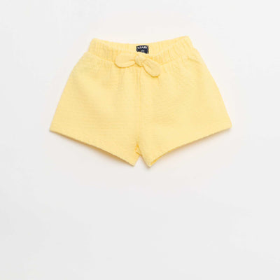 Solid Jacquard Knit Shorts with Decorative Bow YELLOW