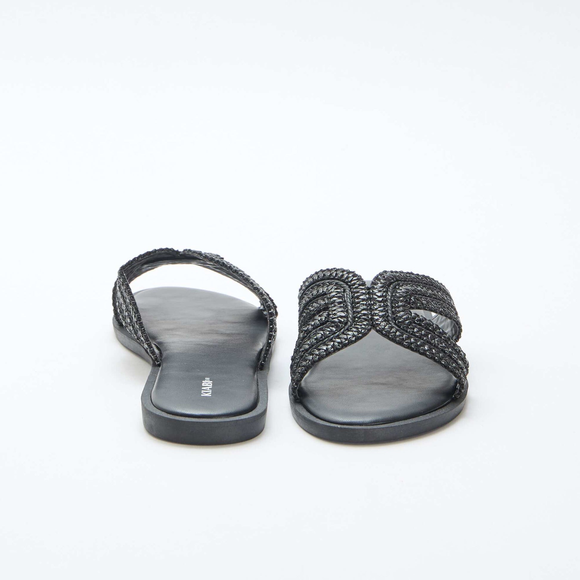 Straw Strap Mules BLACK