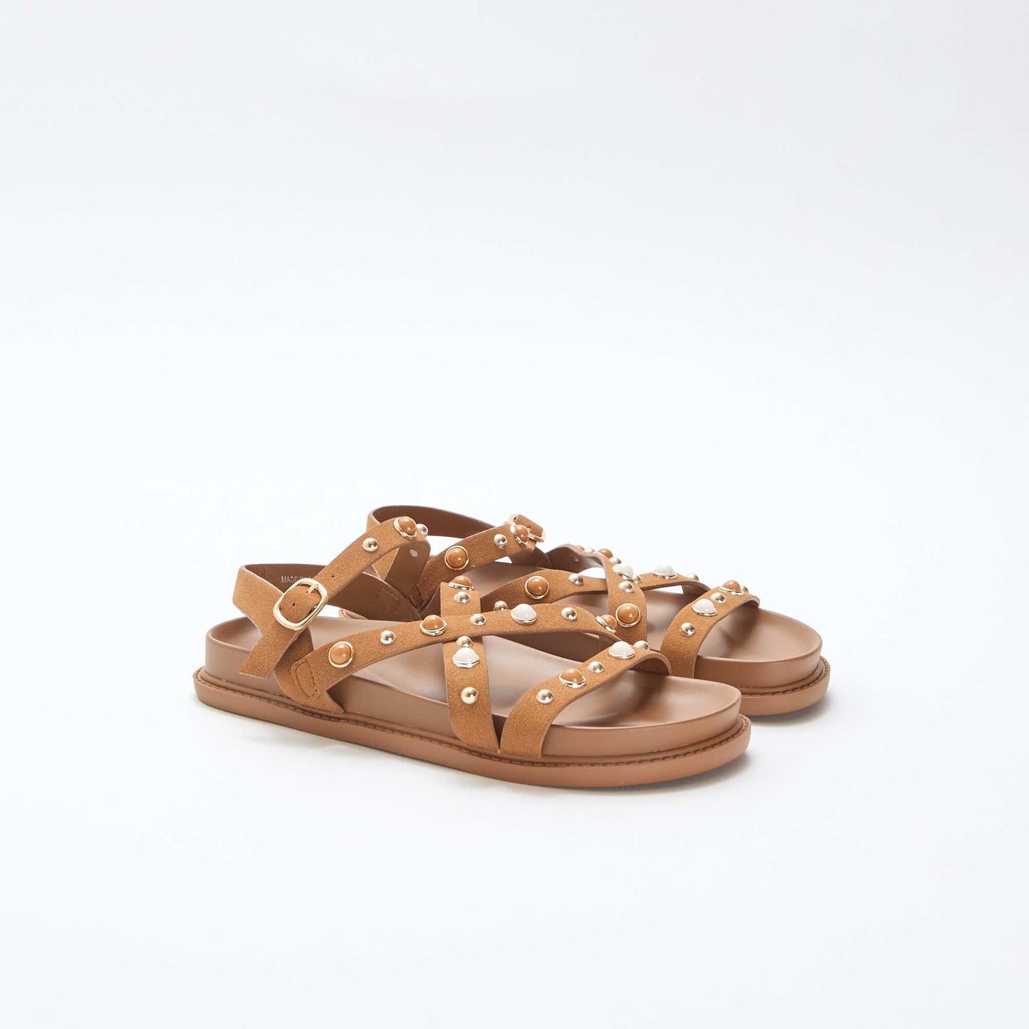Platform Sandals with Studded Straps BROWN