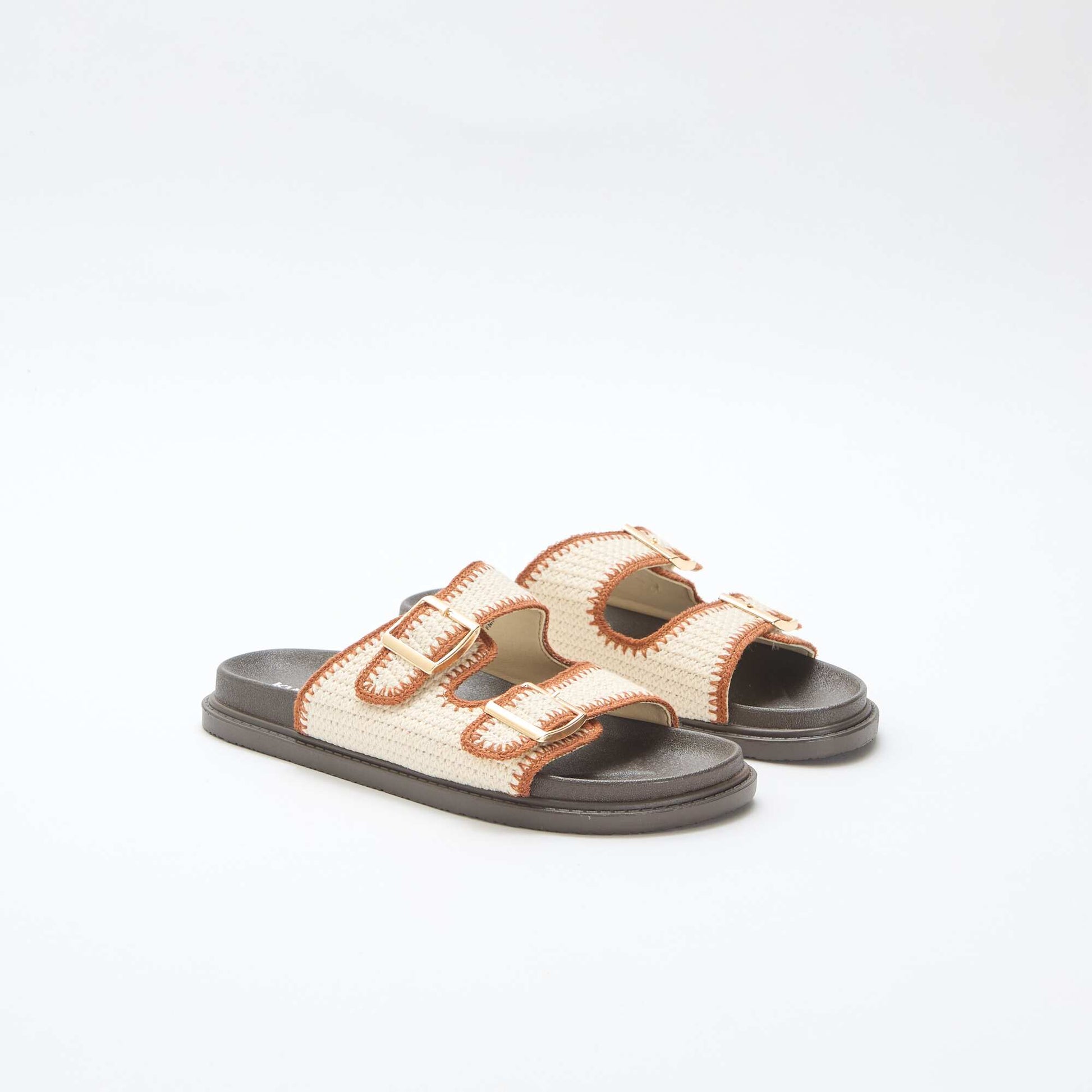 Double Strap Hook and Loop Mules BEIGE