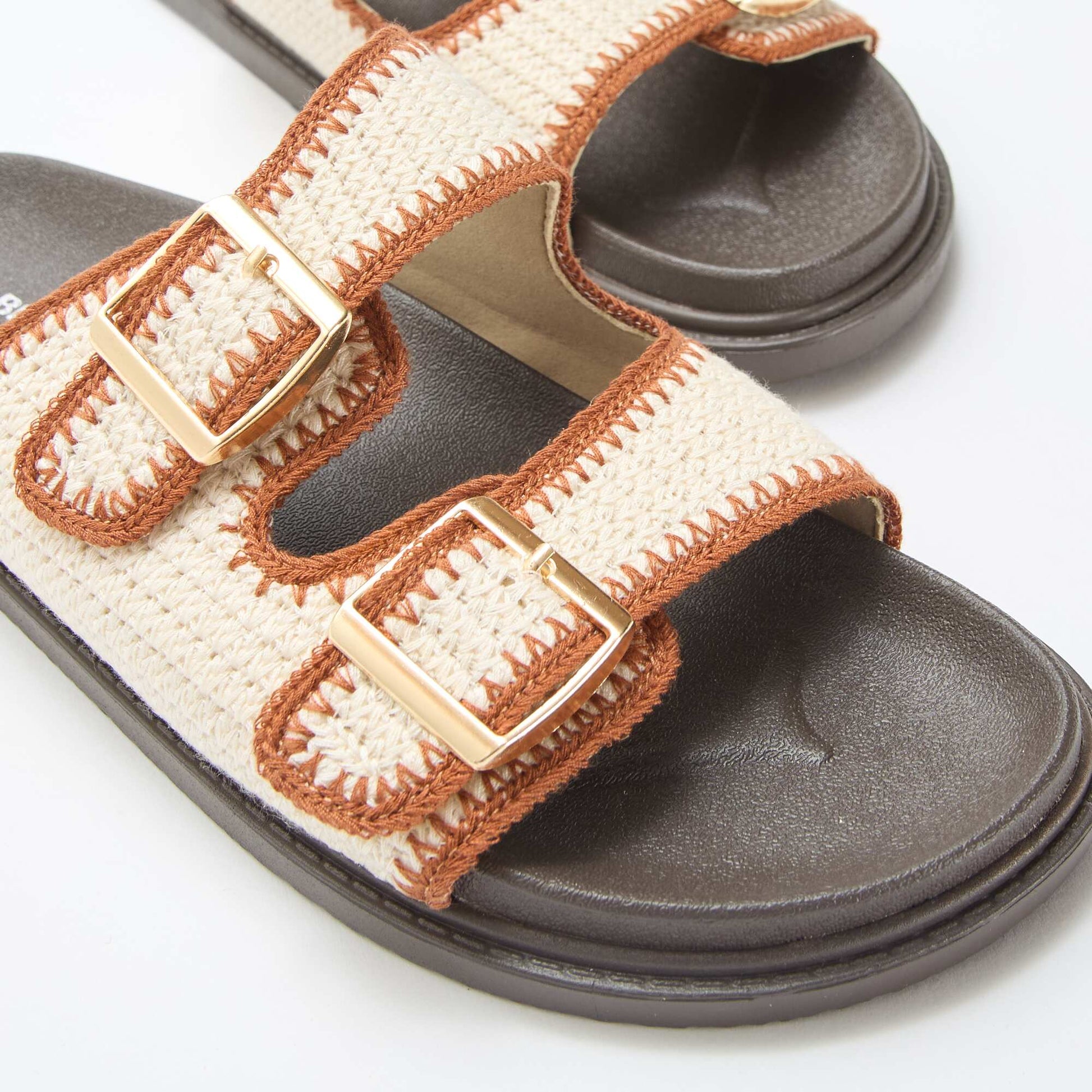 Double Strap Hook and Loop Mules BEIGE