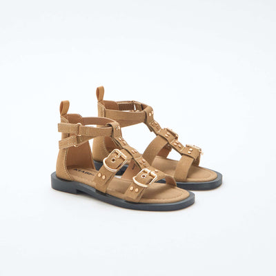Flat Sandals with Studded Straps BEIGE