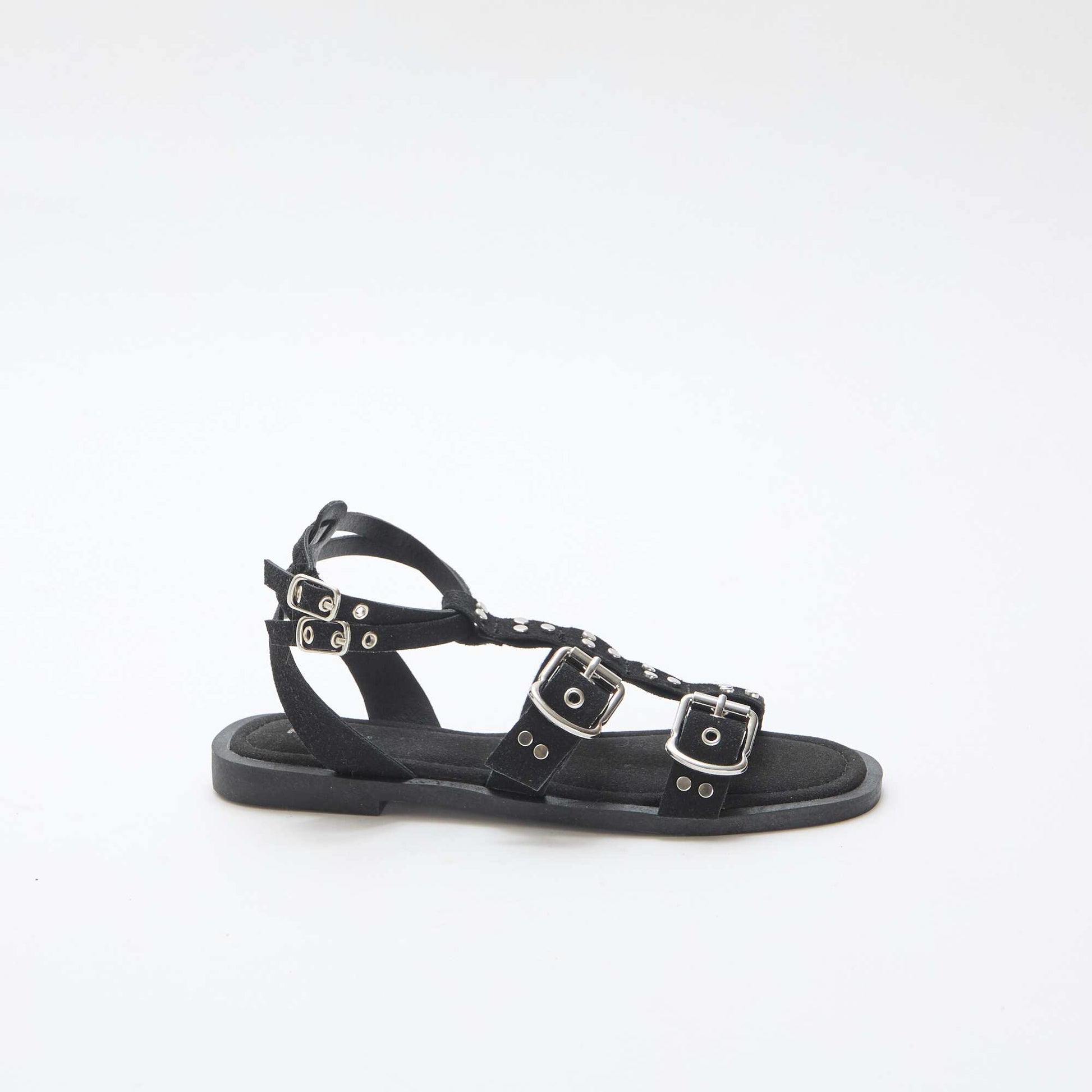Flat Sandals with Straps BLACK