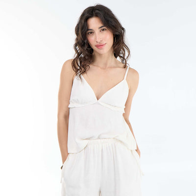 Linen blend strap top WHITE