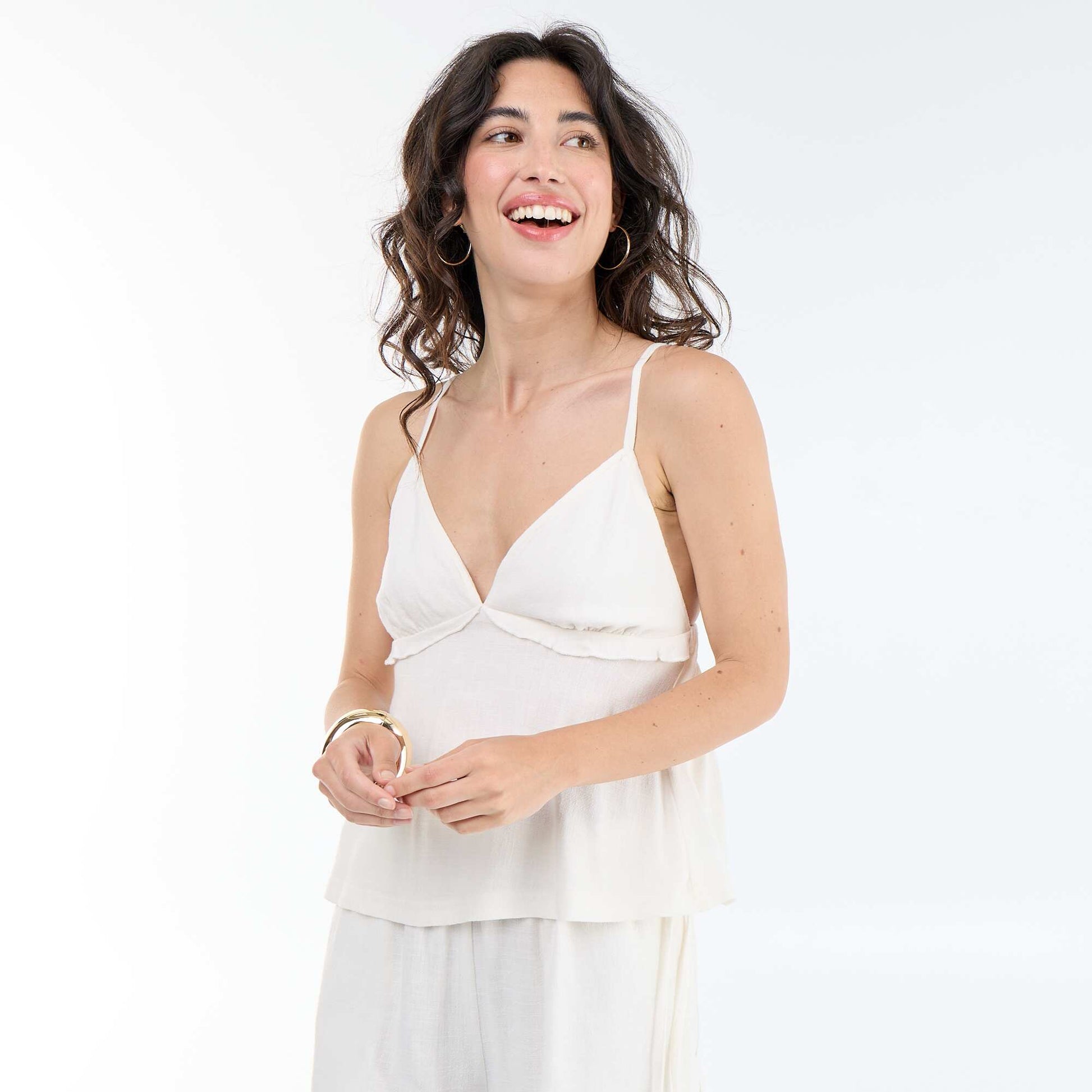 Linen blend strap top WHITE