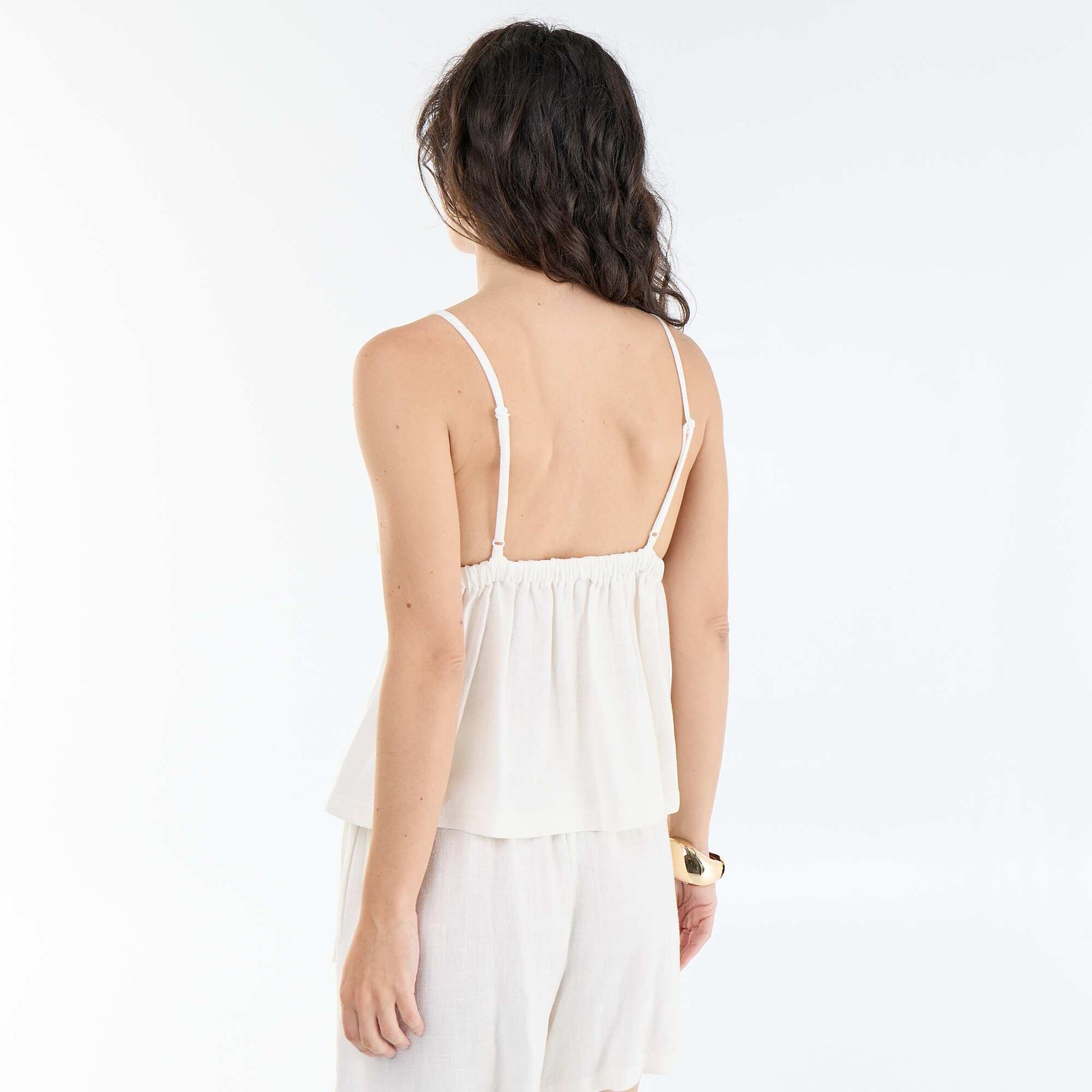 Linen blend strap top WHITE