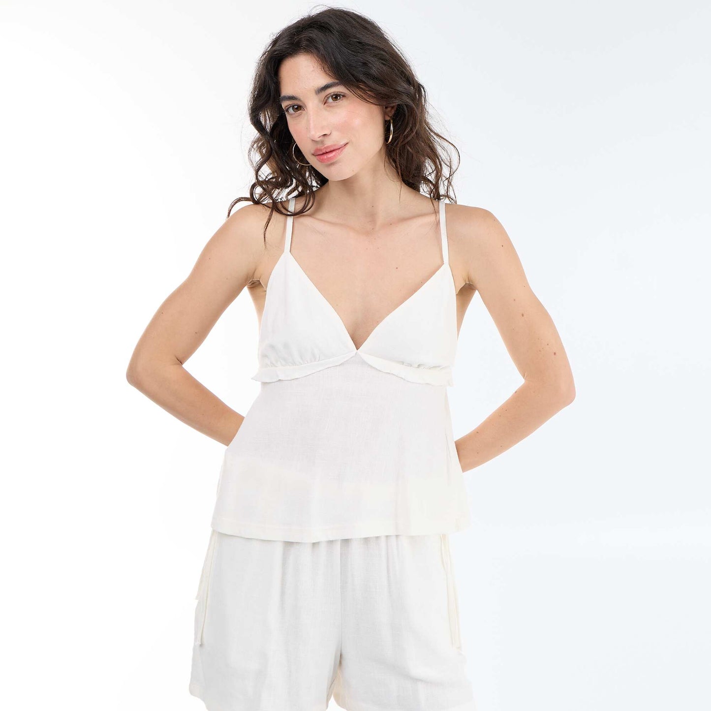 Linen blend strap top WHITE