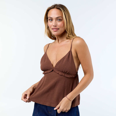 Linen blend strap top BROWN