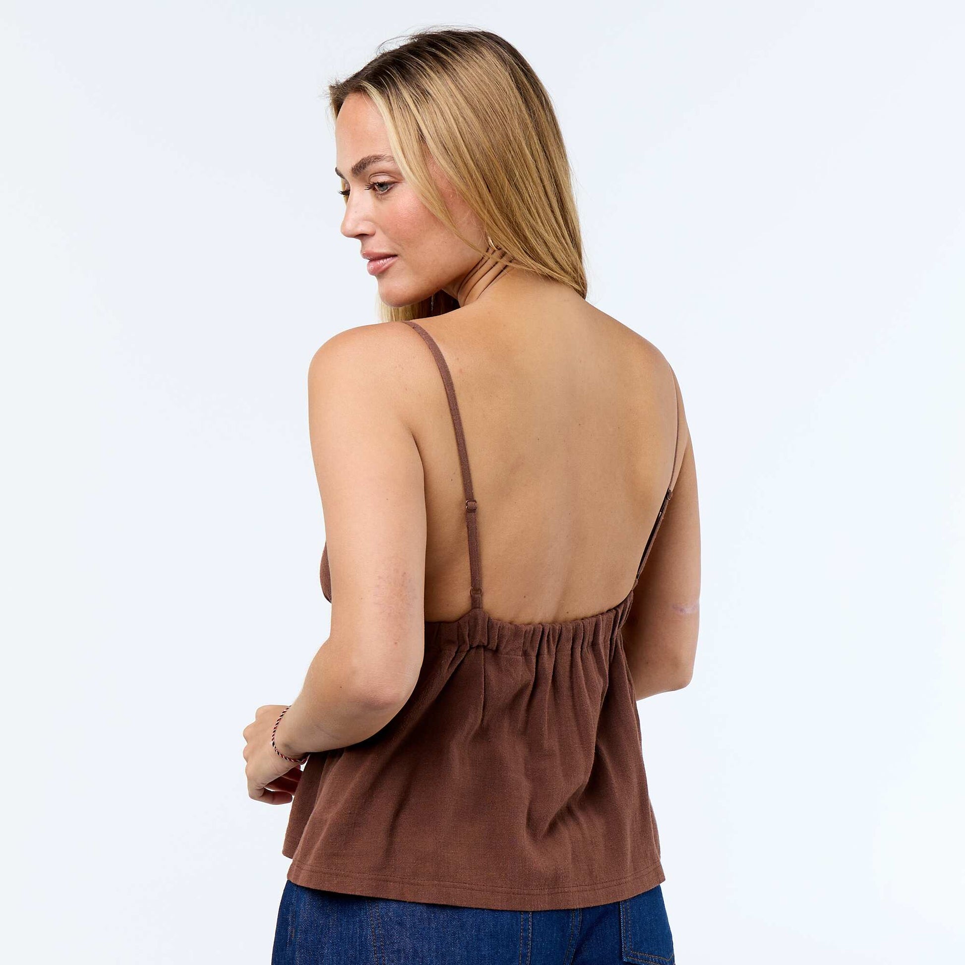 Linen blend strap top BROWN