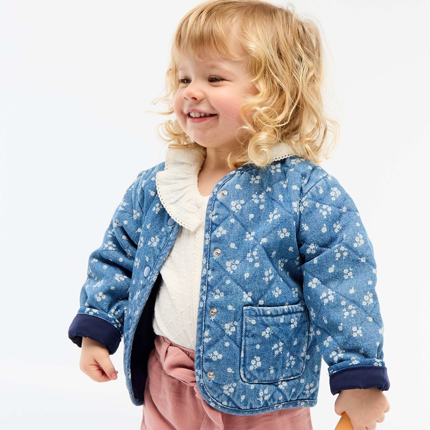 Denim Quilted Jacket with Snap Fastening BLUE