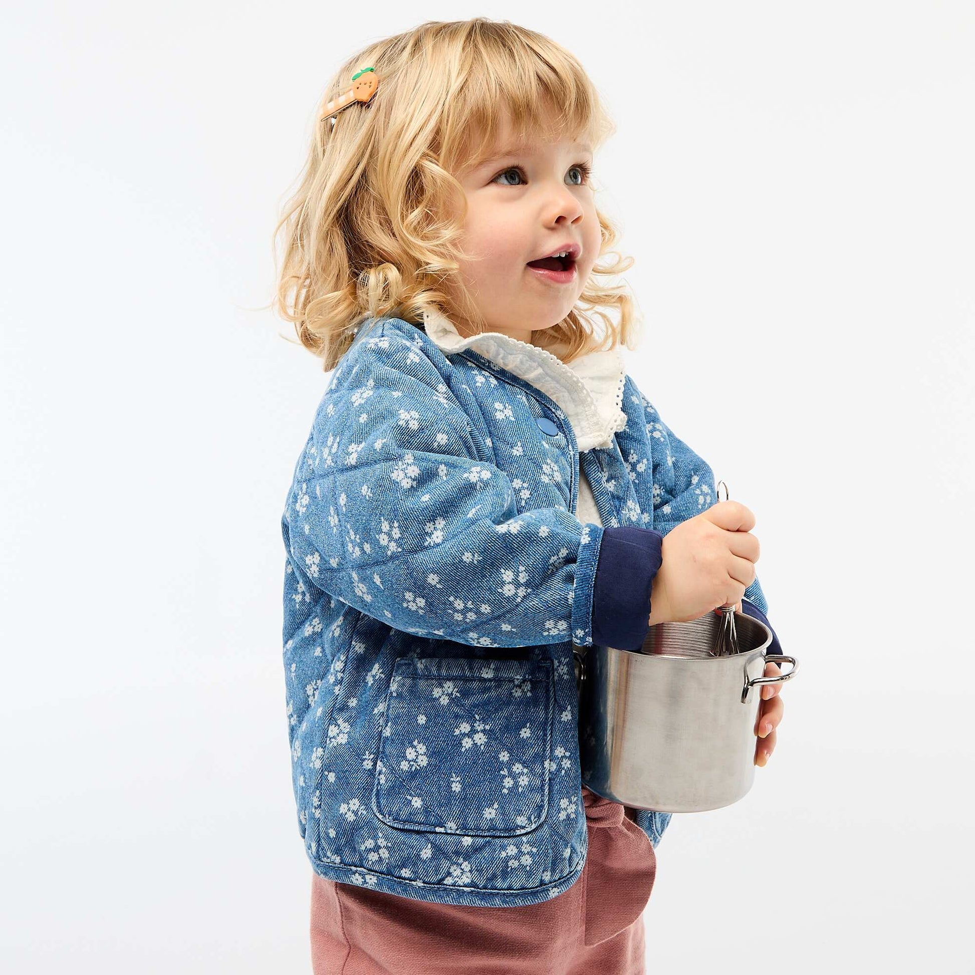 Denim Quilted Jacket with Snap Fastening BLUE