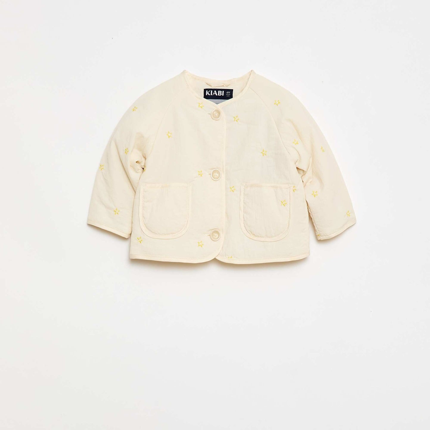 Quilted Jacket with Round Neck in Water-Repellent Fabric BEIGE