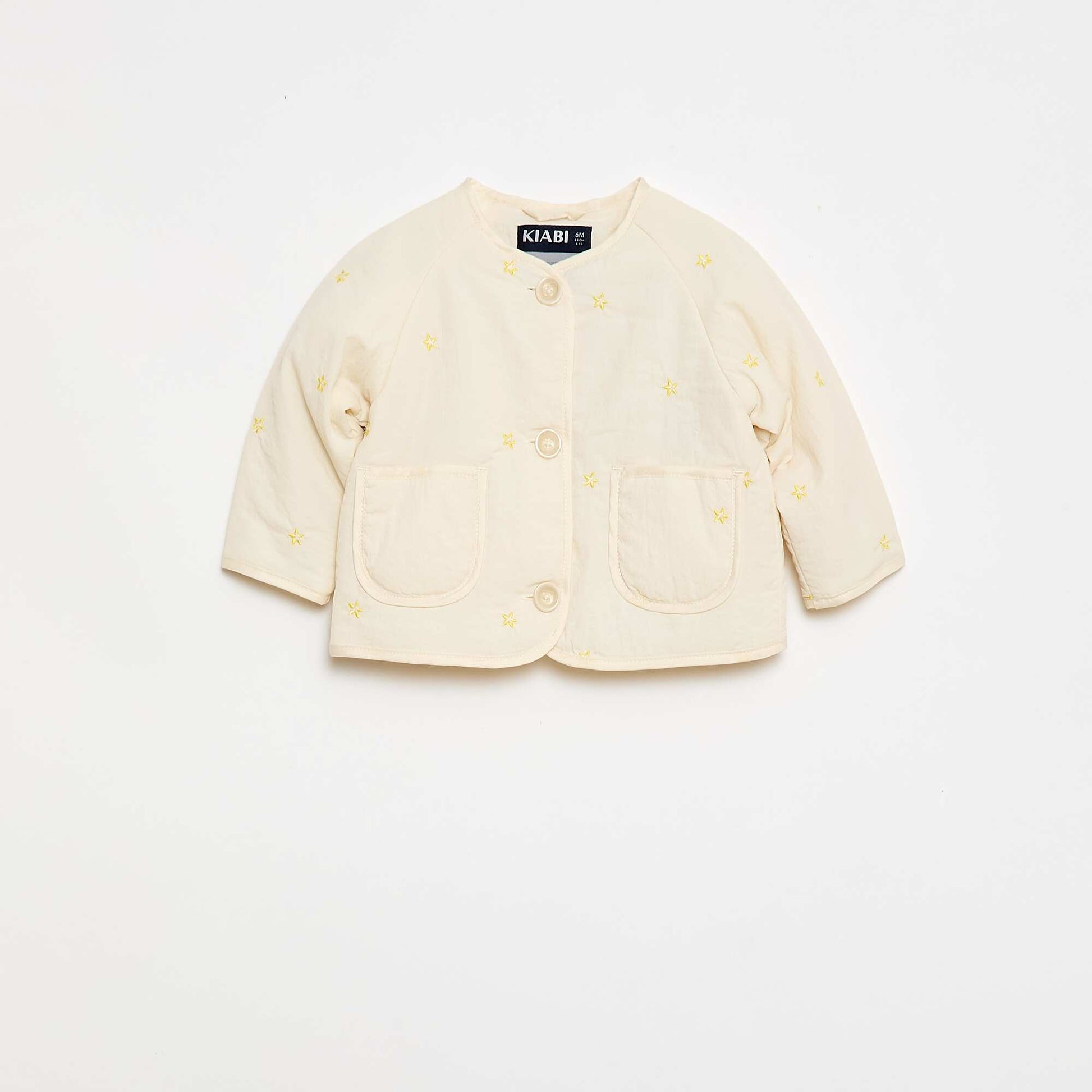 Quilted Jacket with Round Neck in Water-Repellent Fabric BEIGE
