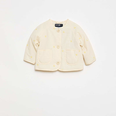 Quilted Jacket with Round Neck in Water-Repellent Fabric BEIGE