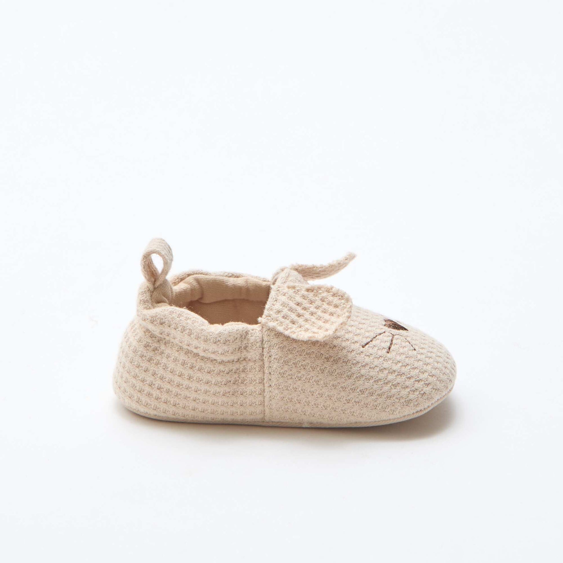 Cotton Gauze Booties with Animal Ears BEIGE