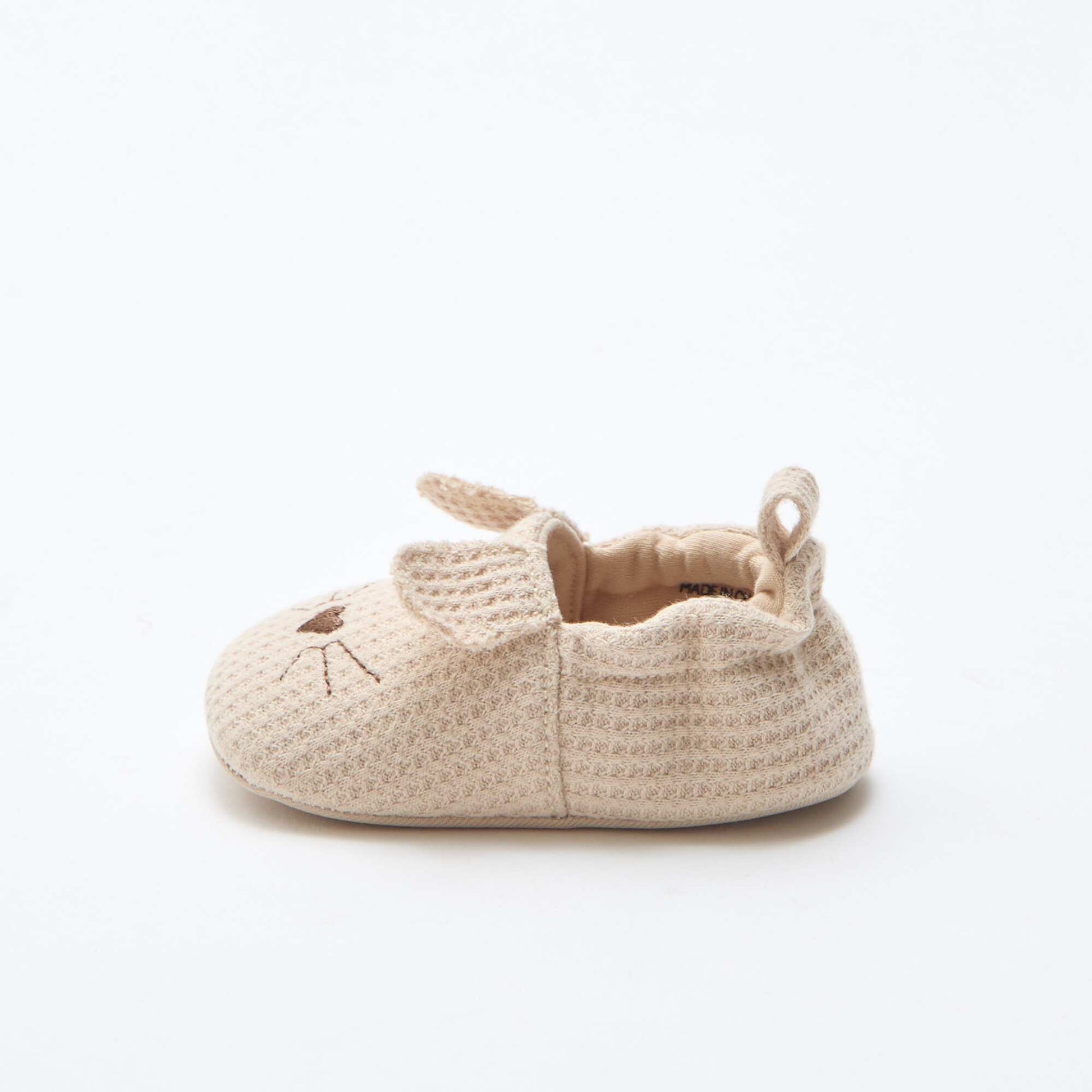 Cotton Gauze Booties with Animal Ears BEIGE