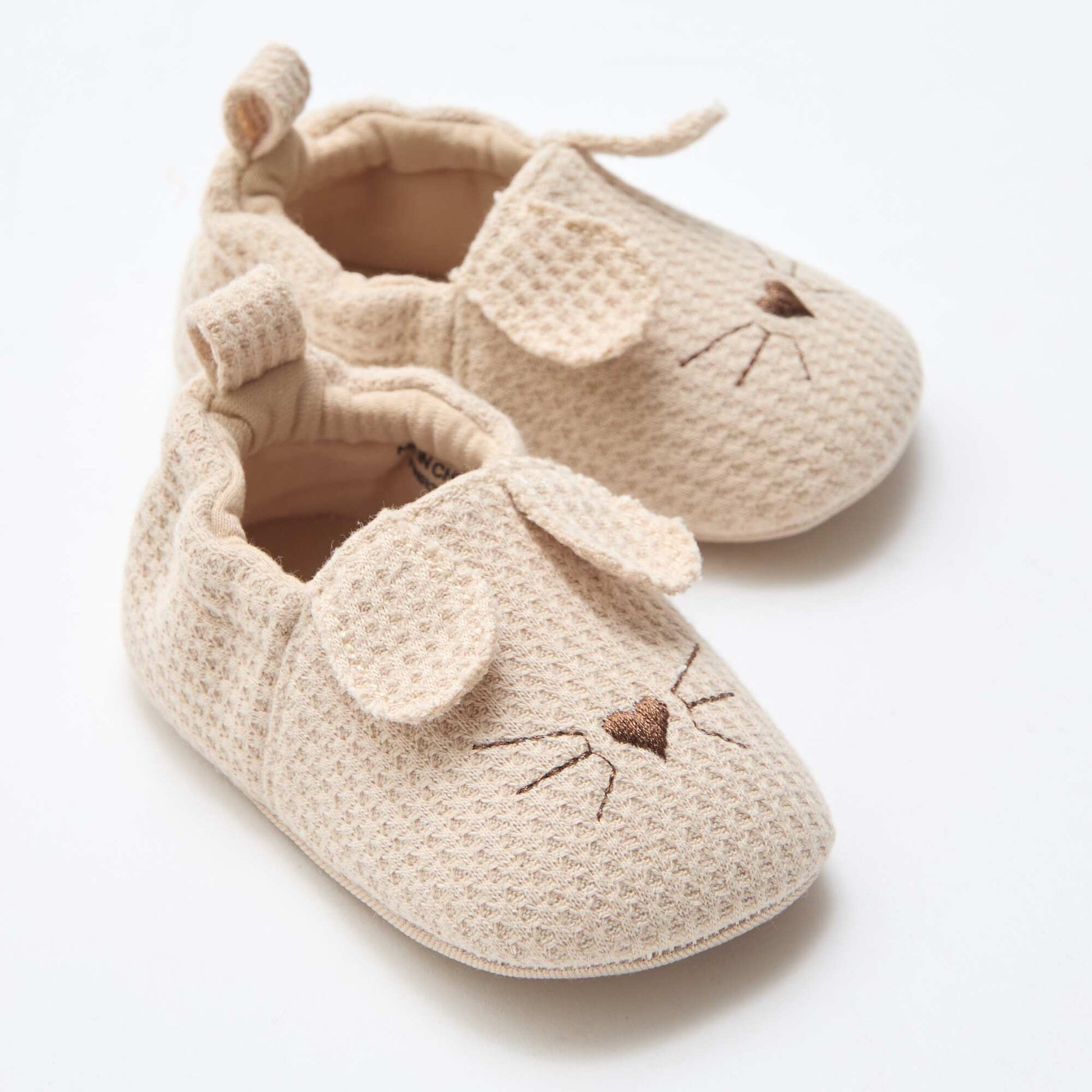 Cotton Gauze Booties with Animal Ears BEIGE