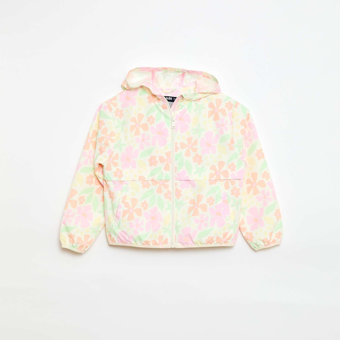 Hooded Windbreaker Jacket with Print WHITE
