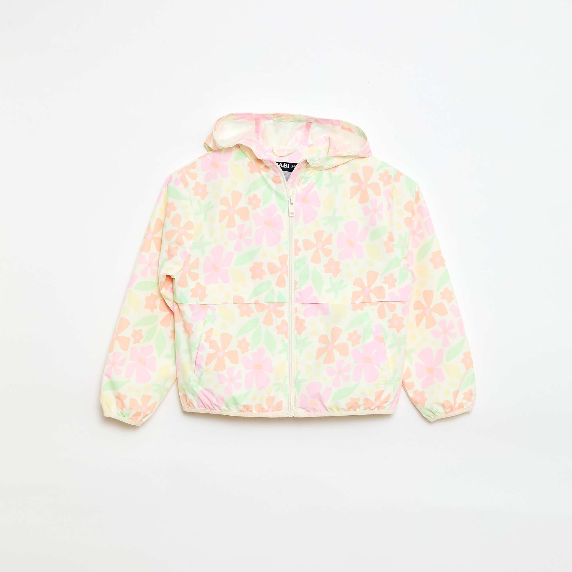 Hooded Windbreaker Jacket with Print WHITE