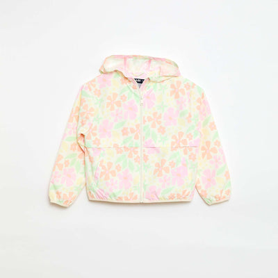 Hooded Windbreaker Jacket with Print WHITE