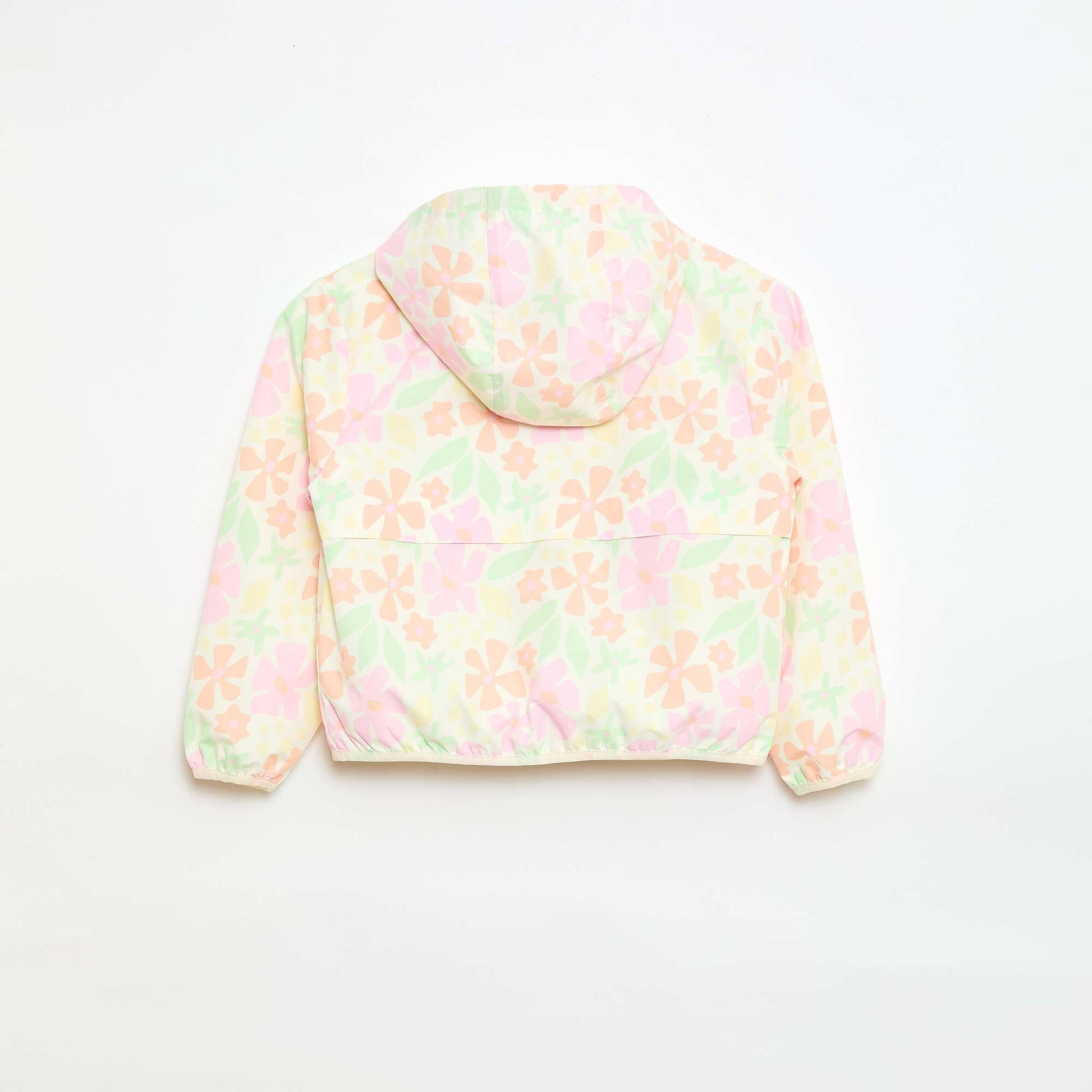 Hooded Windbreaker Jacket with Print WHITE