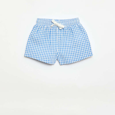 Gingham Seersucker Shorts BLUE